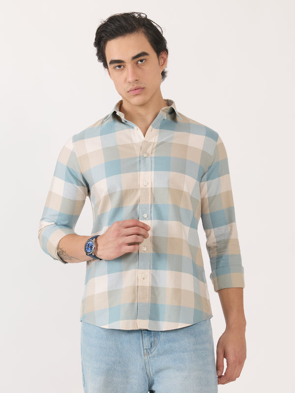 Katasha - Turkish Fit Checked Shirt - Blue & Beige