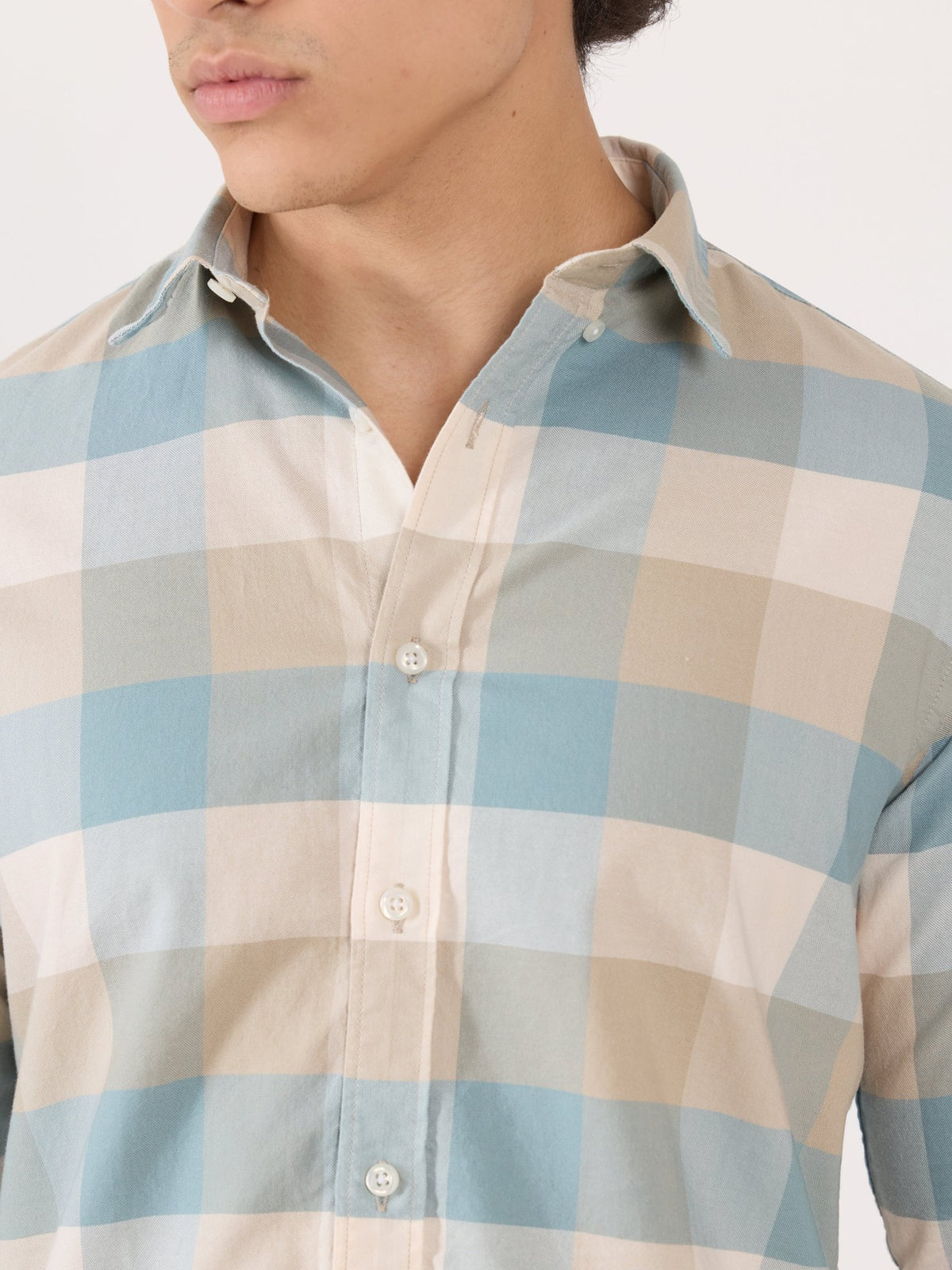 Katasha - Turkish Fit Checked Shirt - Blue & Beige - Espanshe