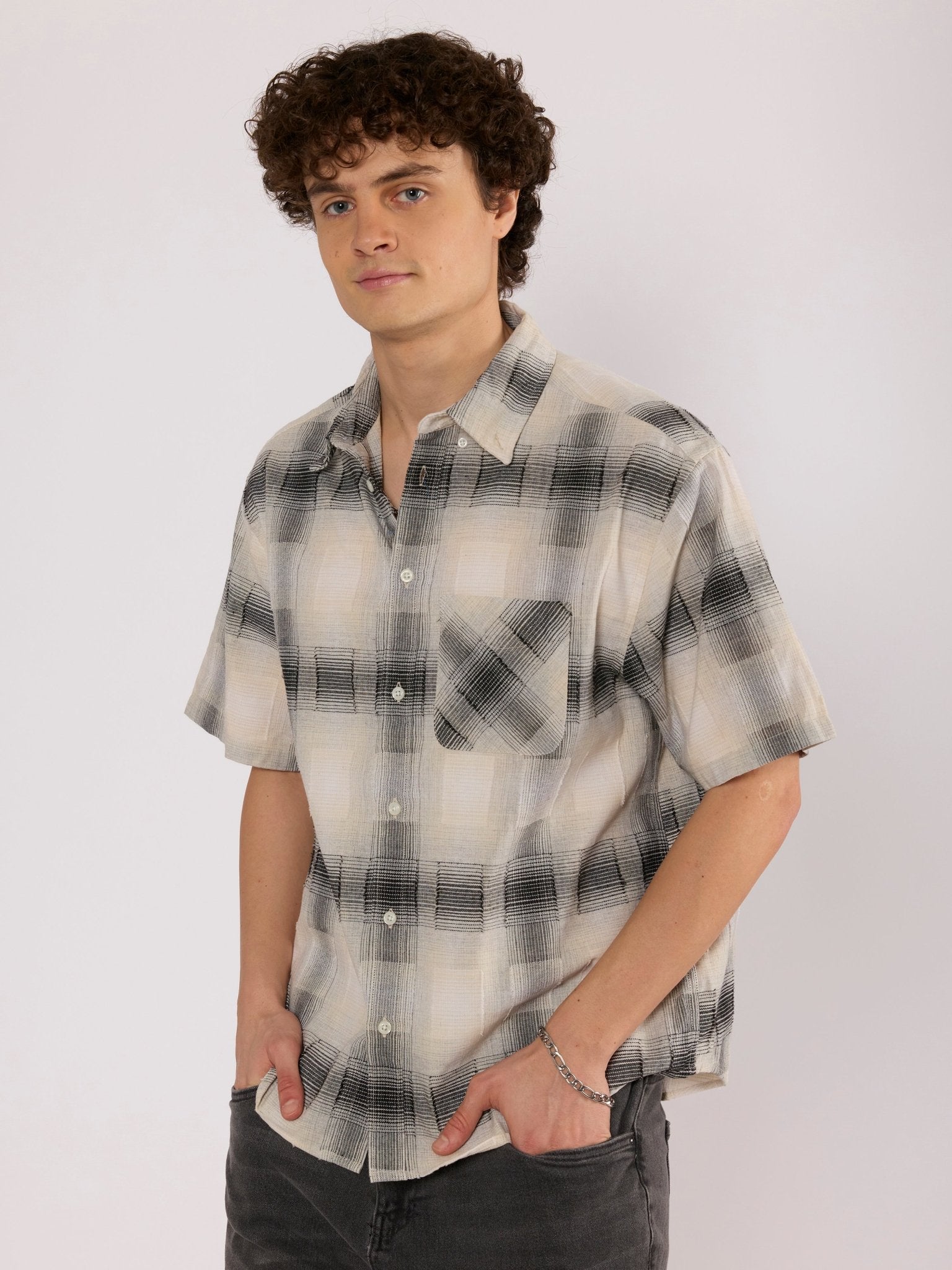 Orvar - Half Sleeve Checks Shirt - Black - Espanshe