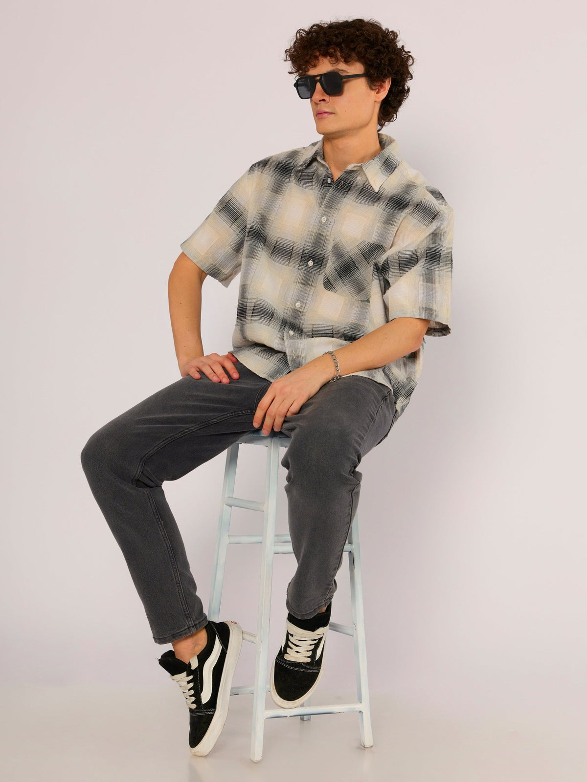 Orvar - Half Sleeve Checks Shirt - Black - Espanshe