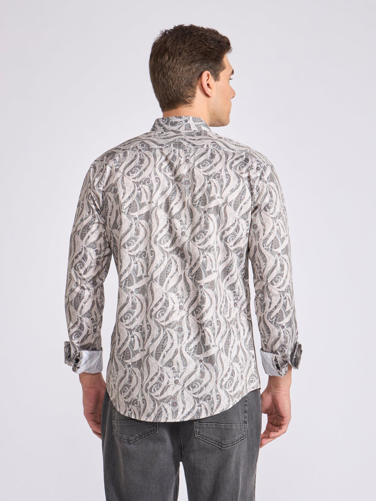 Ulfred - Satin Digital Printed Shirt - Light Goldenrod Yellow - Espanshe
