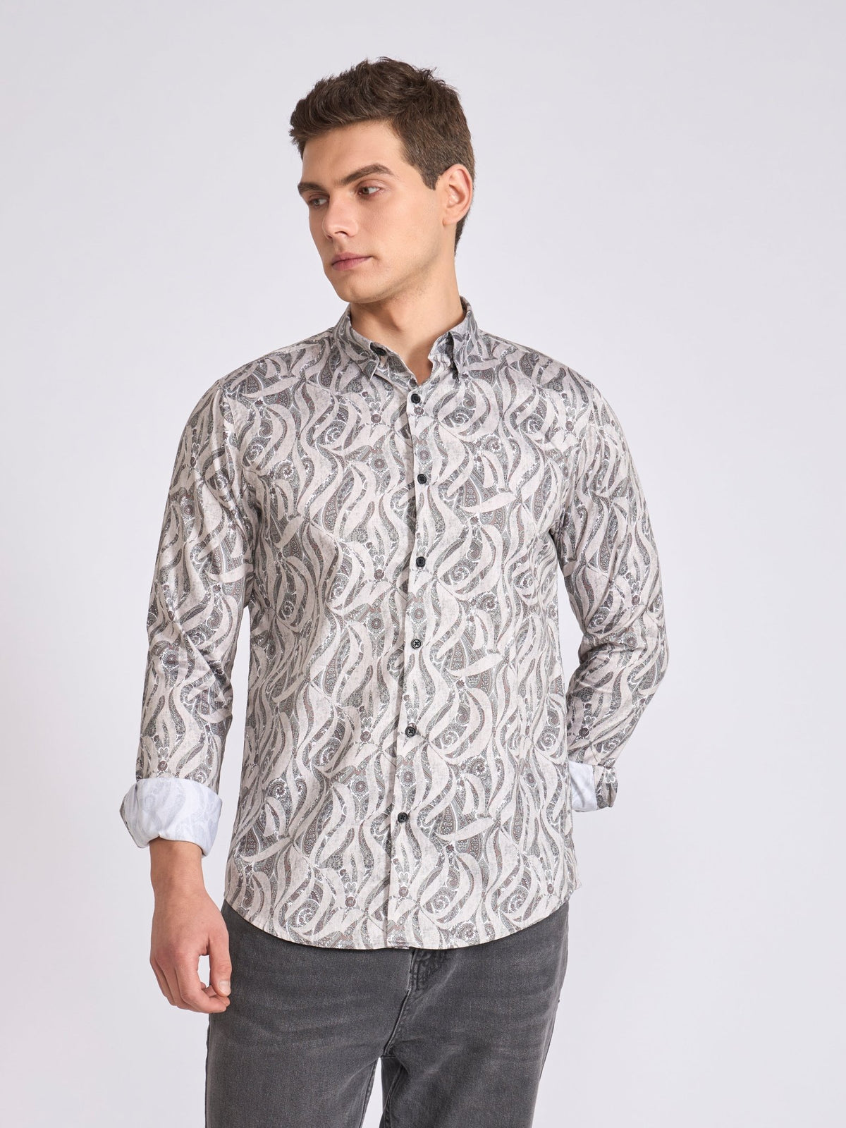 Ulfred - Satin Digital Printed Shirt - Light Goldenrod Yellow - Espanshe