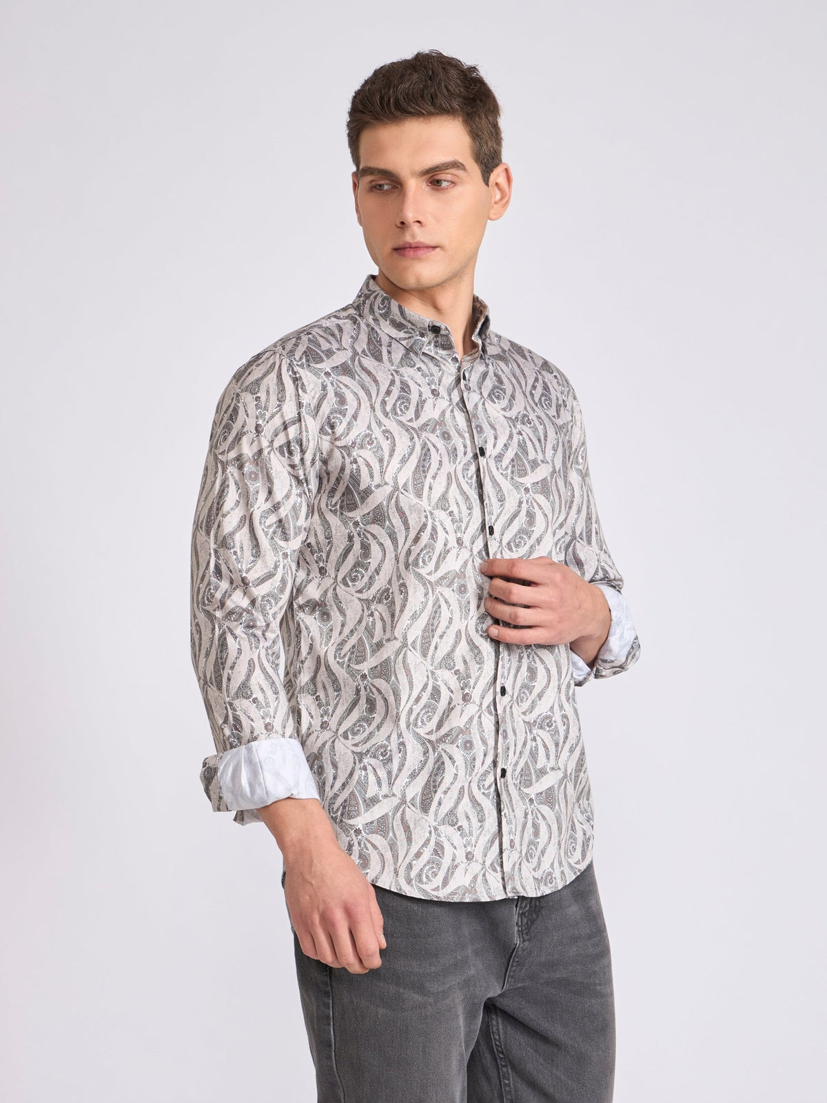 Ulfred - Satin Digital Printed Shirt - Light Goldenrod Yellow - Espanshe