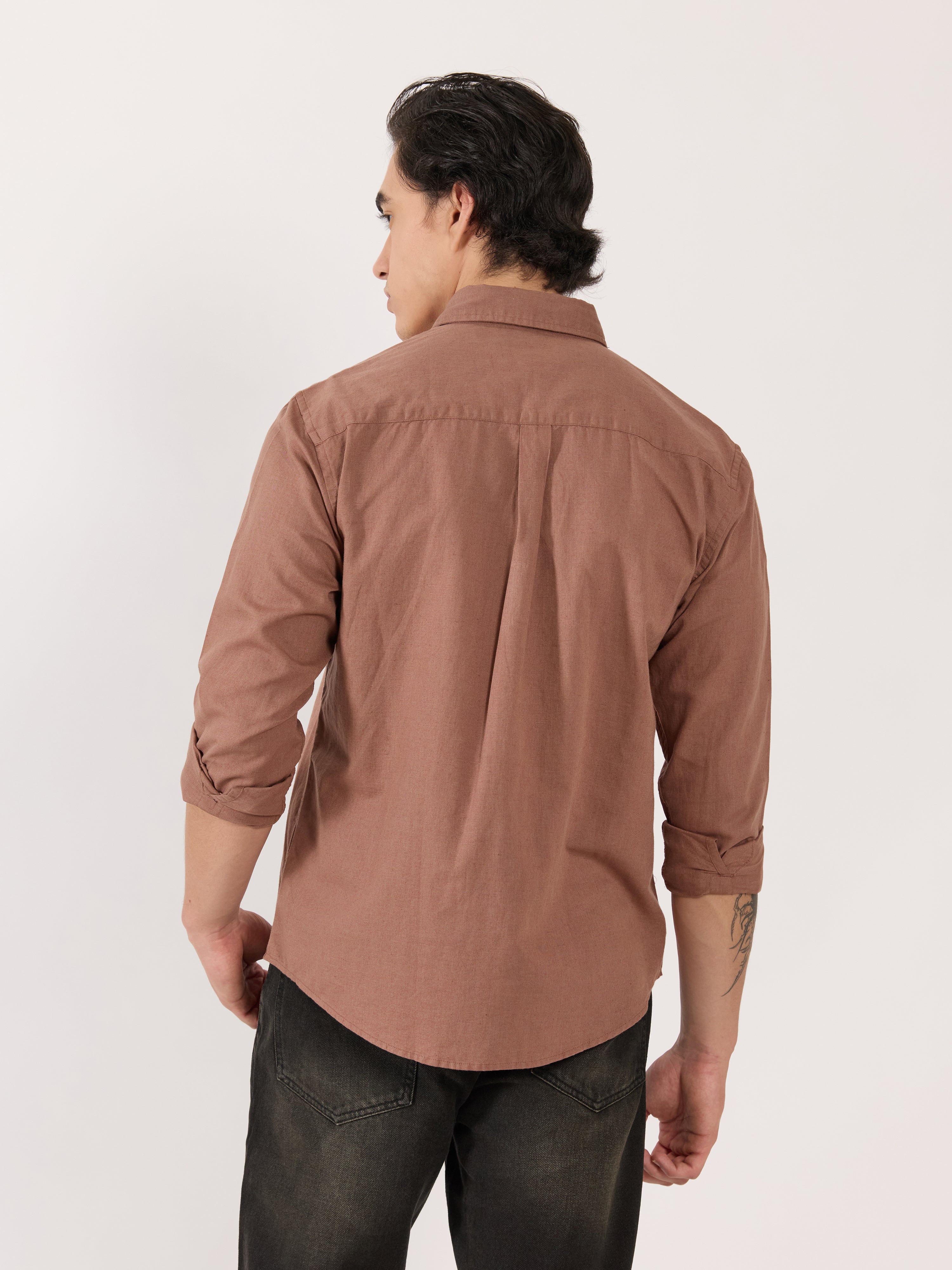 Men's Relaxed Linen Shirt - Light Brown