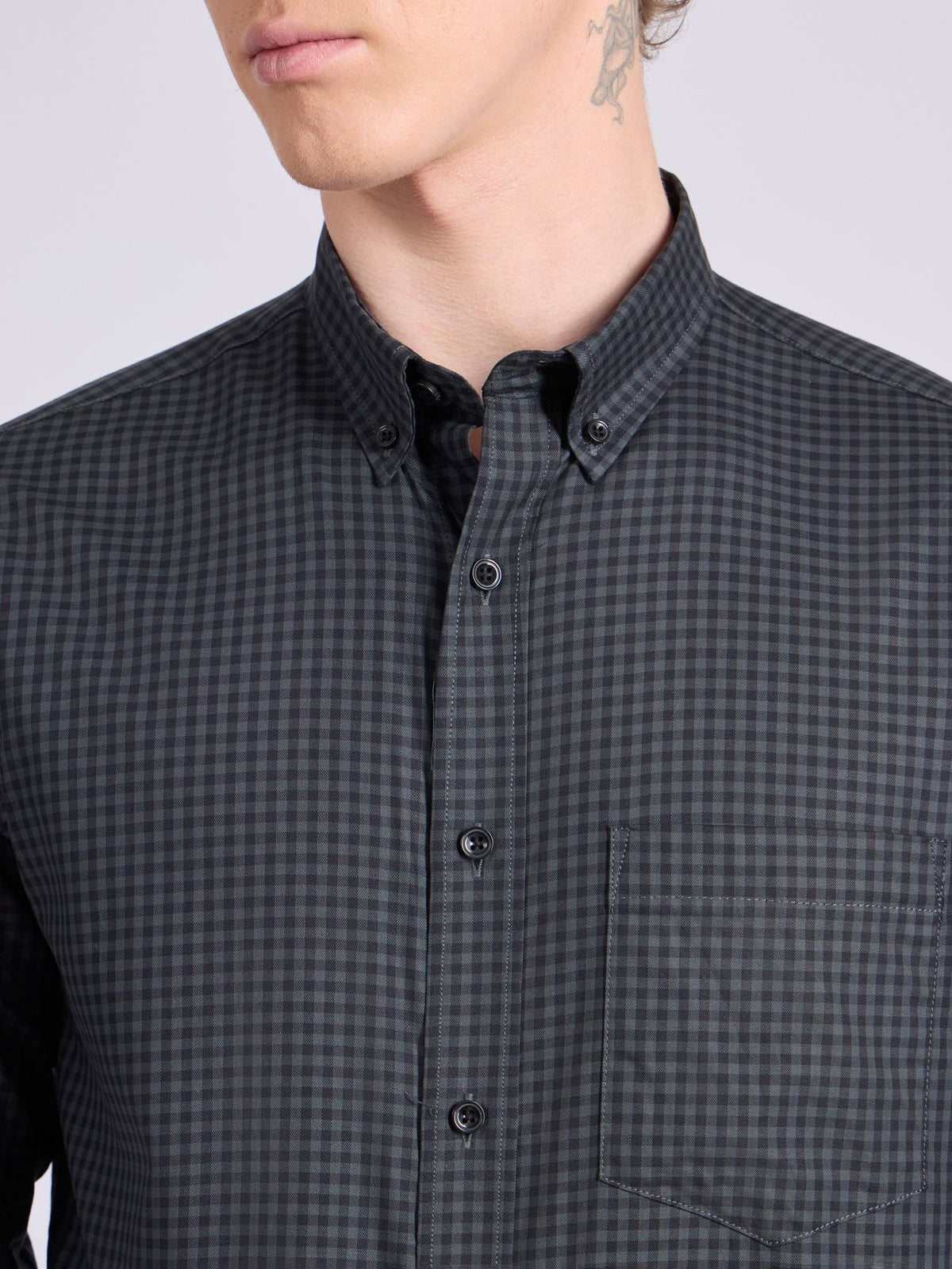 Quint - Micro Check Shirt - Dark Steel Blue - Espanshe