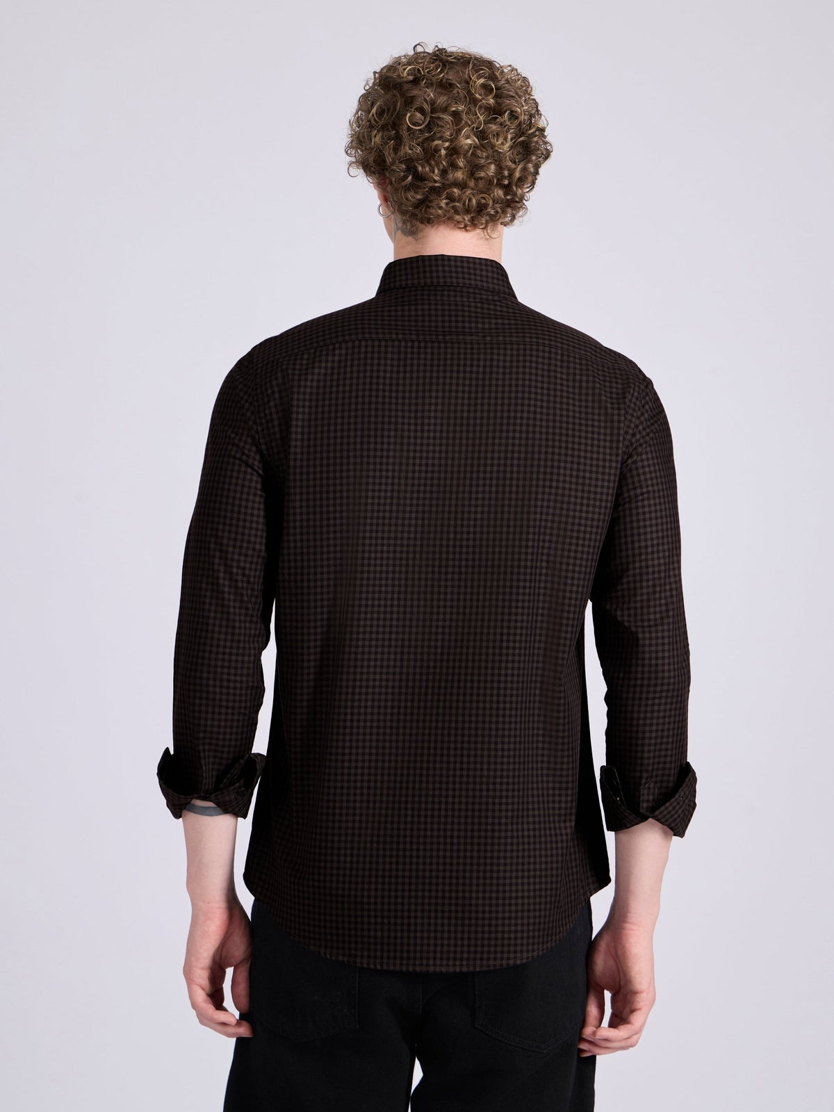 Quint - Micro Check Shirt - Dark Brown - Espanshe