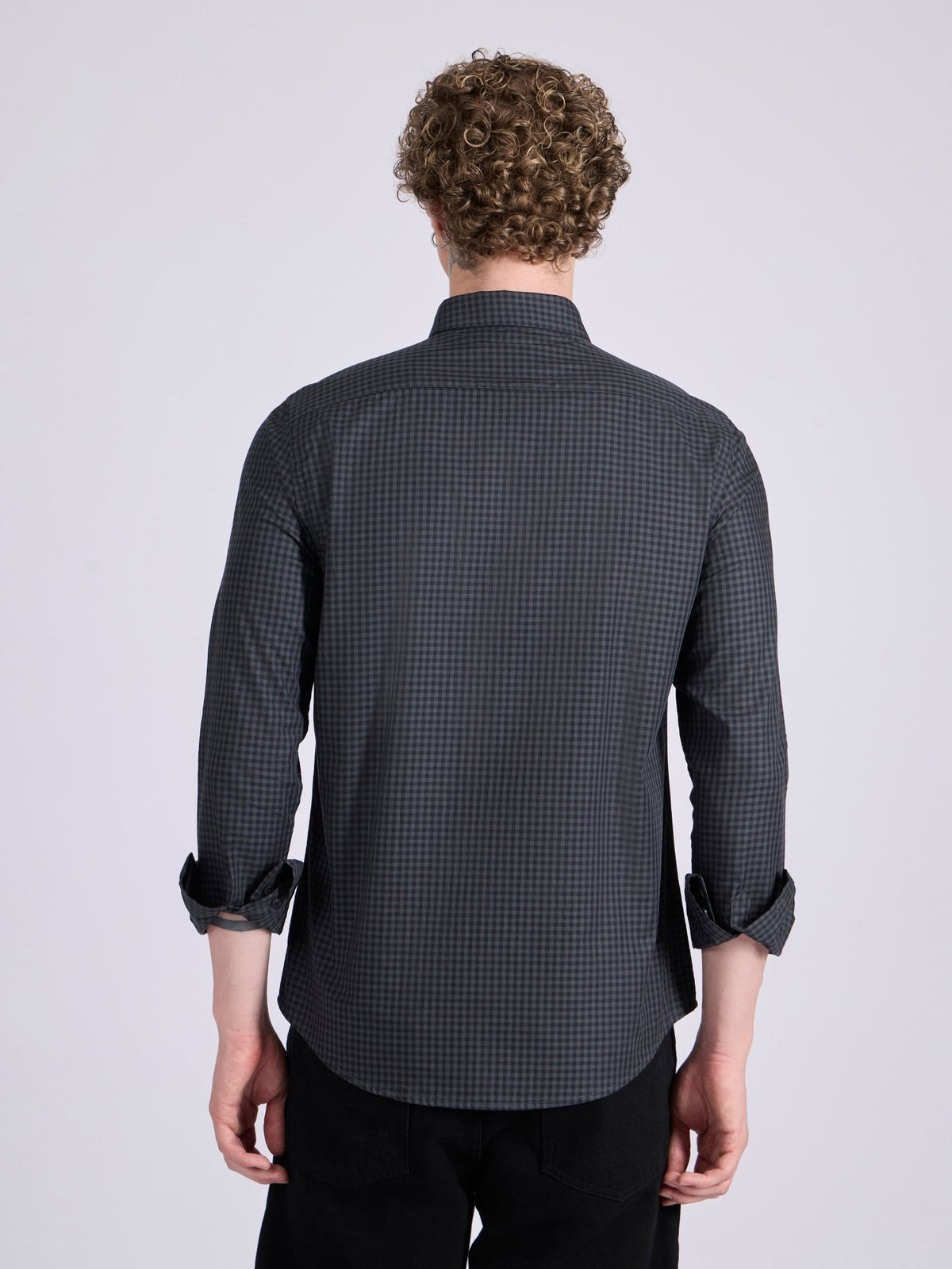 Quint - Micro Check Shirt - Dark Steel Blue - Espanshe