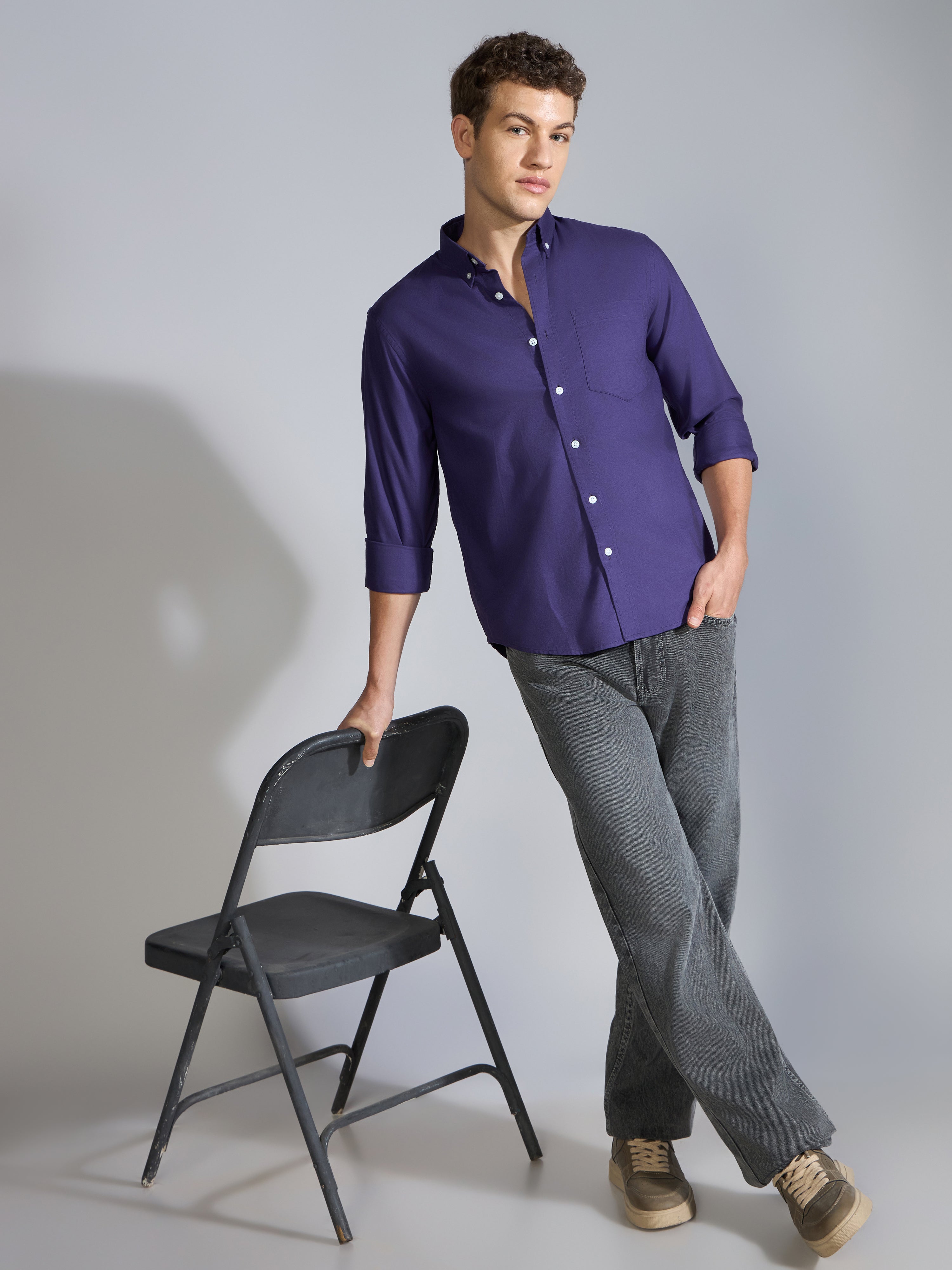 Flux - Relaxed Fit Oxford Shirt - Purple