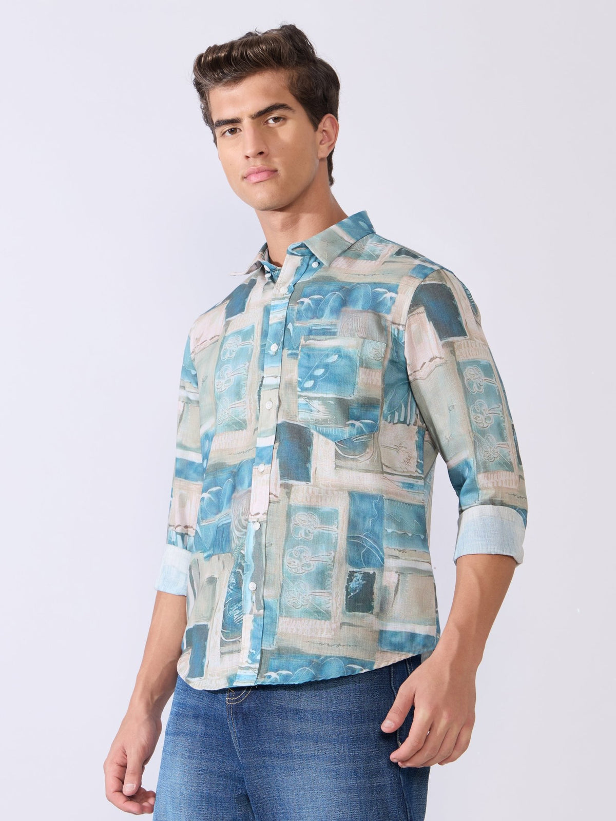 Mitaka - Relaxed Printed Shirt - Blue - Espanshe