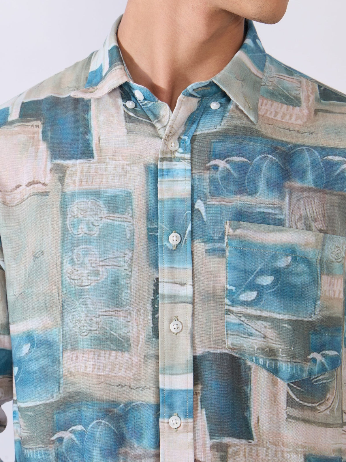 Mitaka - Relaxed Printed Shirt - Blue - Espanshe