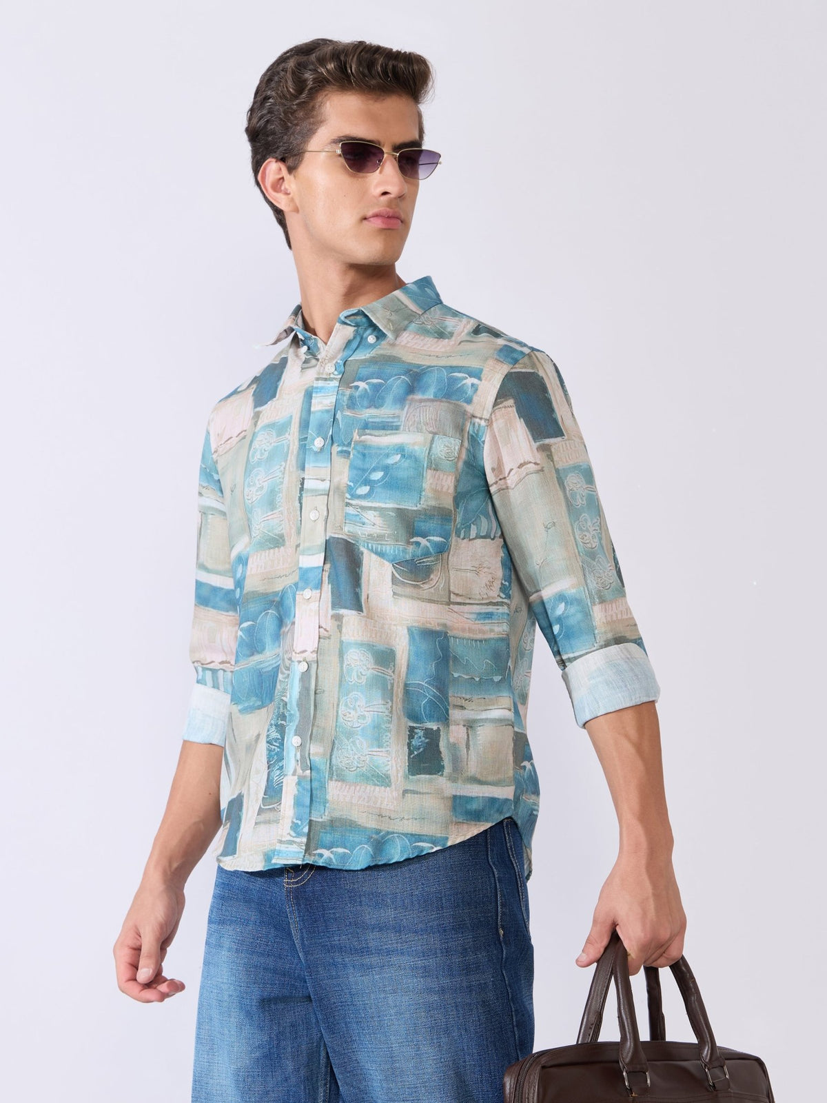 Mitaka - Relaxed Printed Shirt - Blue - Espanshe