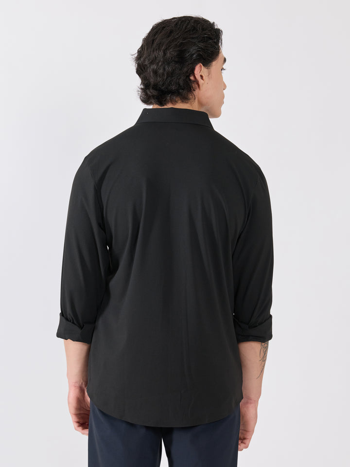 men's shirt -leaf design Embellished with stone in black