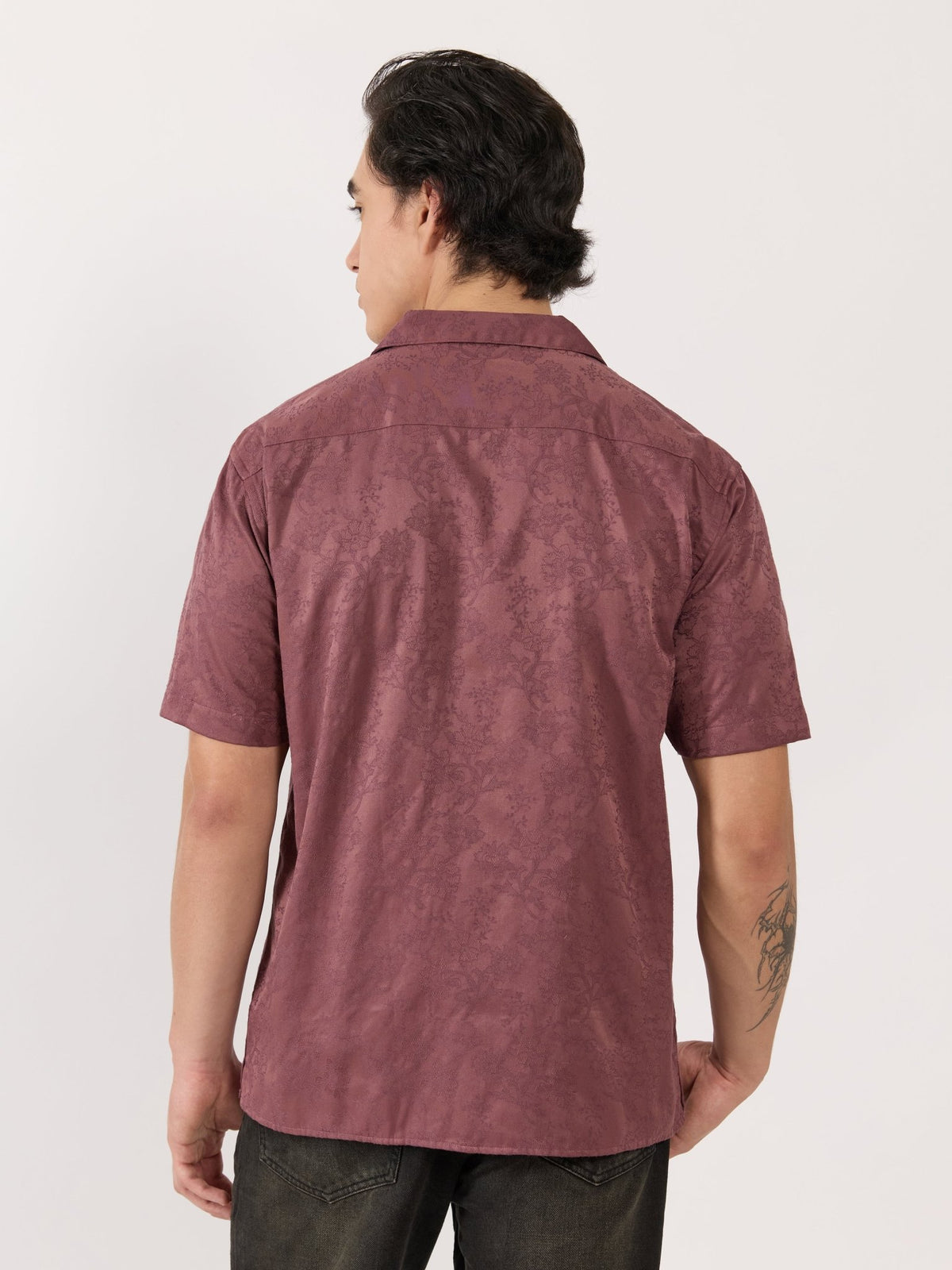 Pova - Embroidered Cuban Collar Shirt - Plum - Espanshe