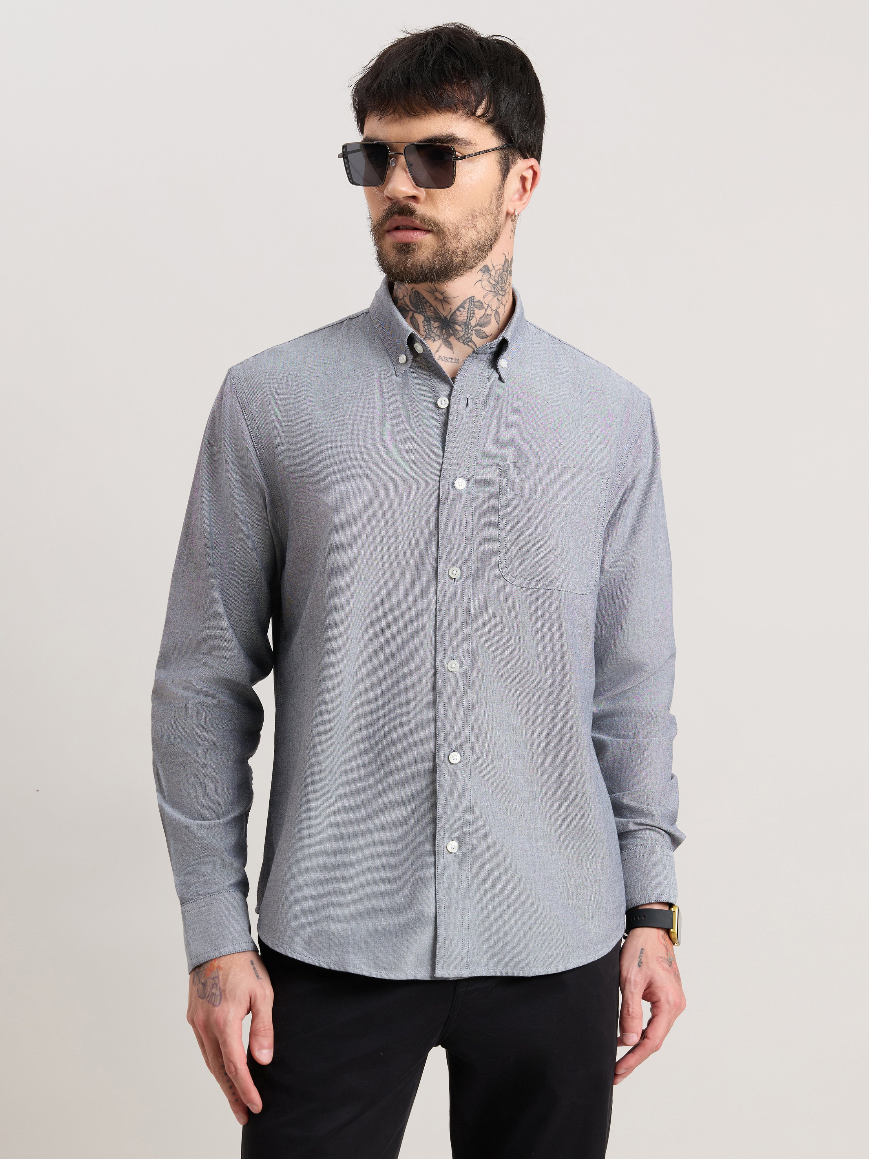 Zena - Relaxed Fit Oxford Shirt - Dark Grey