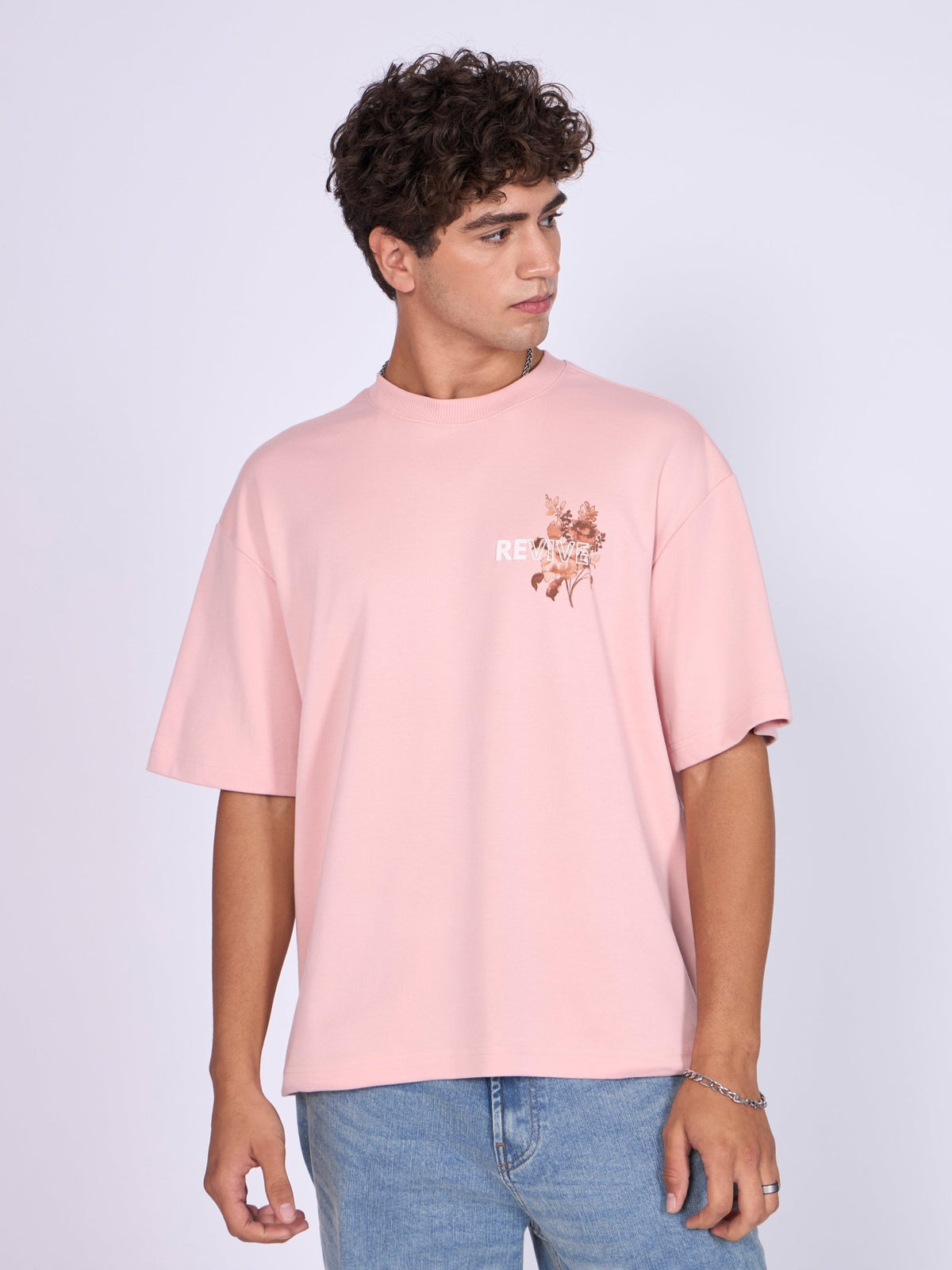 Trace - Revive Printed Loose Fit T-Shirt - Pink - Espanshe