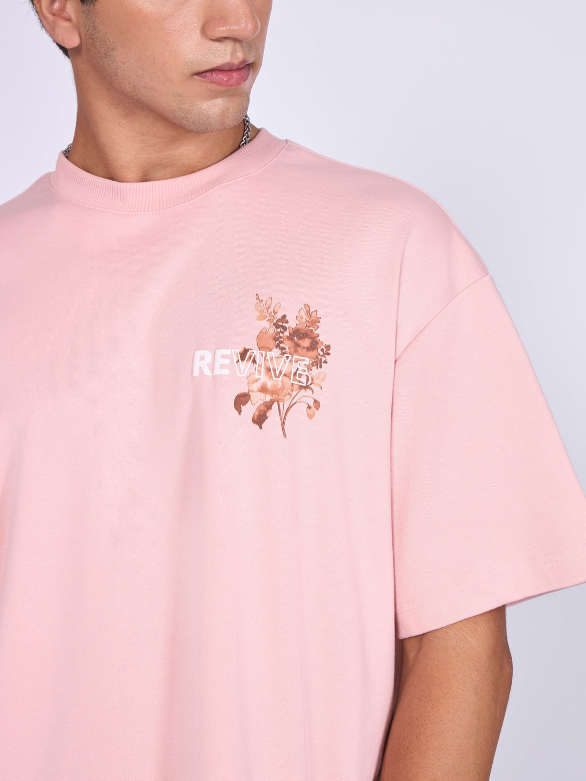 Trace - Revive Printed Loose Fit T-Shirt - Pink - Espanshe