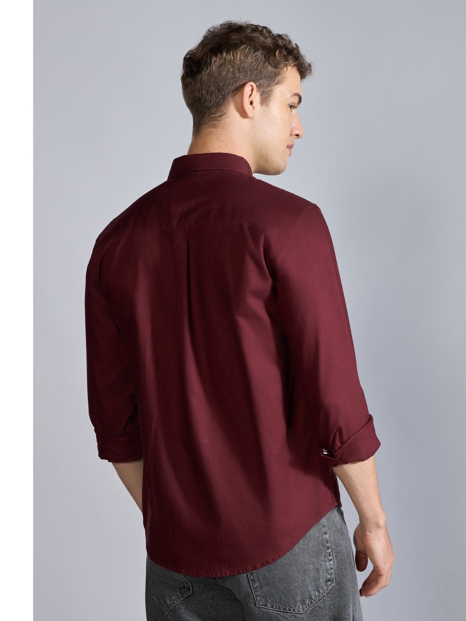 Flux - Relaxed Fit Oxford Shirt - Maroon - Espanshe