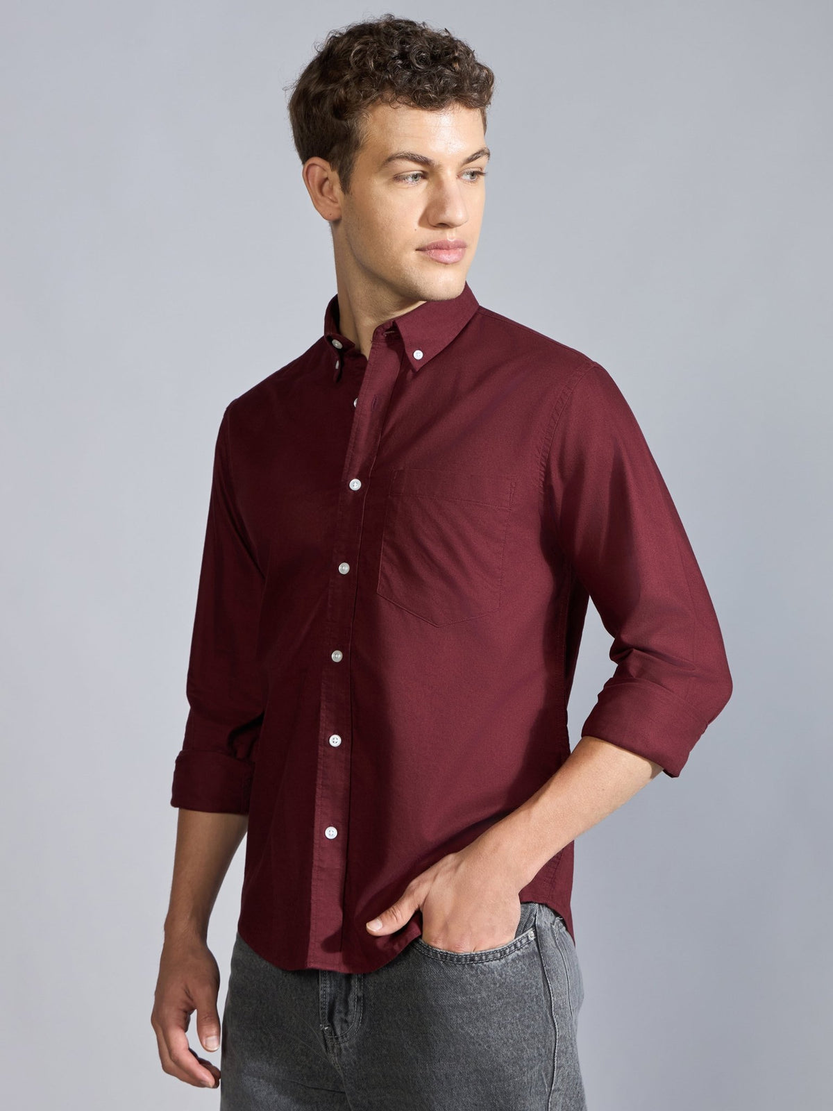 Flux - Relaxed Fit Oxford Shirt - Maroon - Espanshe