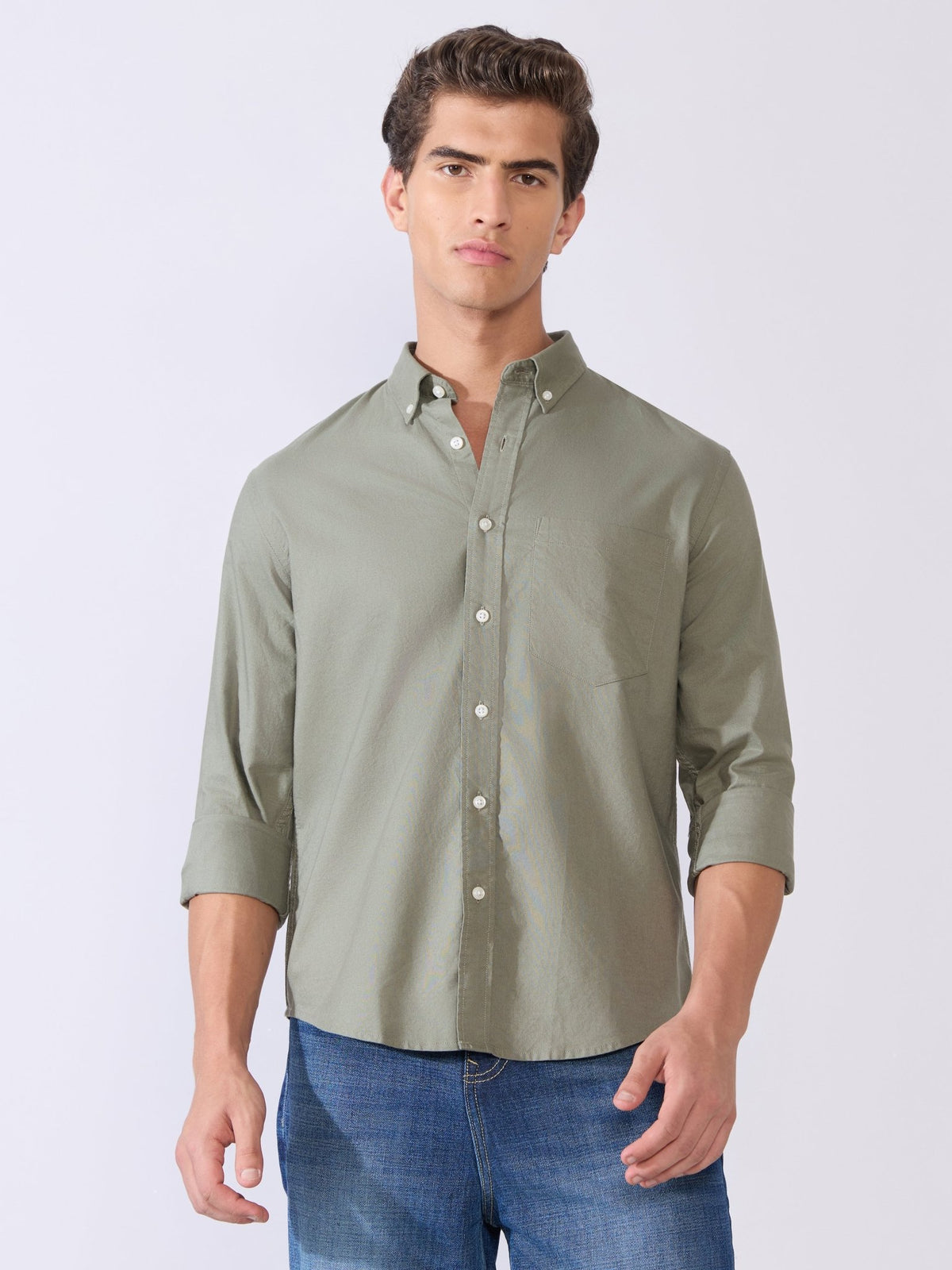 Flux - Relaxed Fit Oxford Shirt - Basil Green - Espanshe