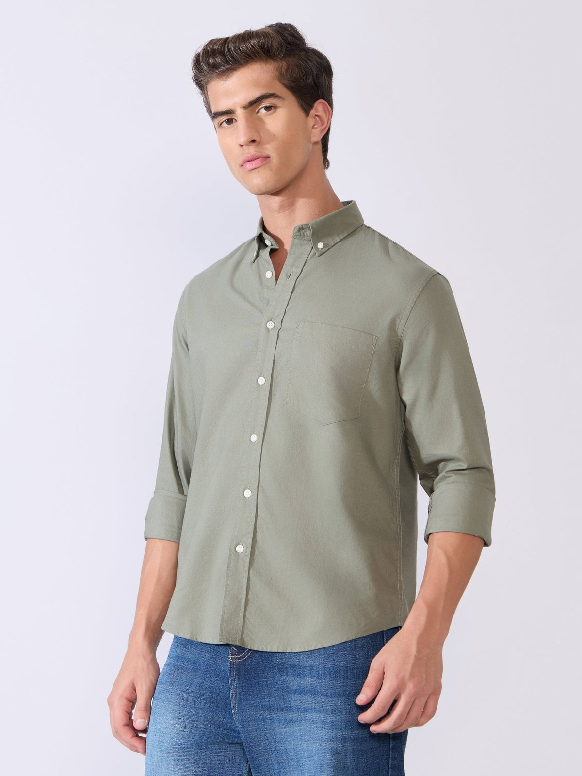 Flux - Relaxed Fit Oxford Shirt - Basil Green - Espanshe