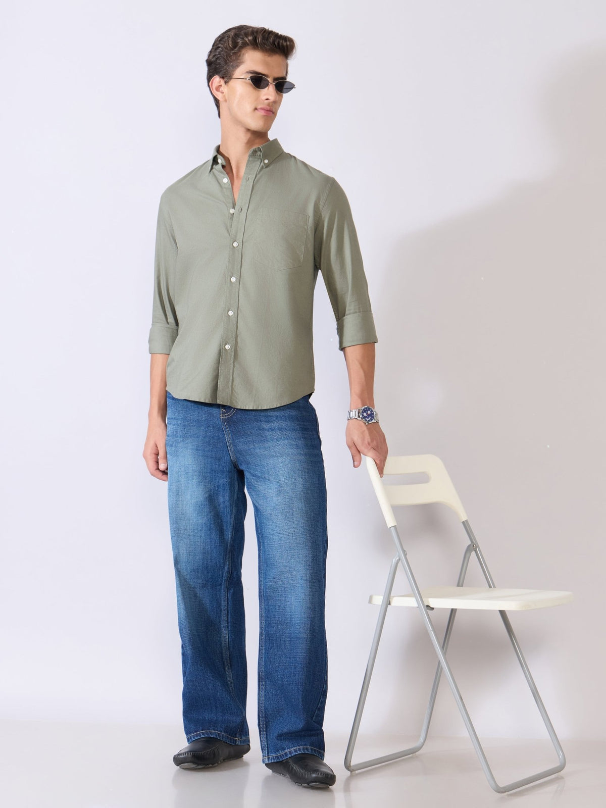 Flux - Relaxed Fit Oxford Shirt - Basil Green - Espanshe