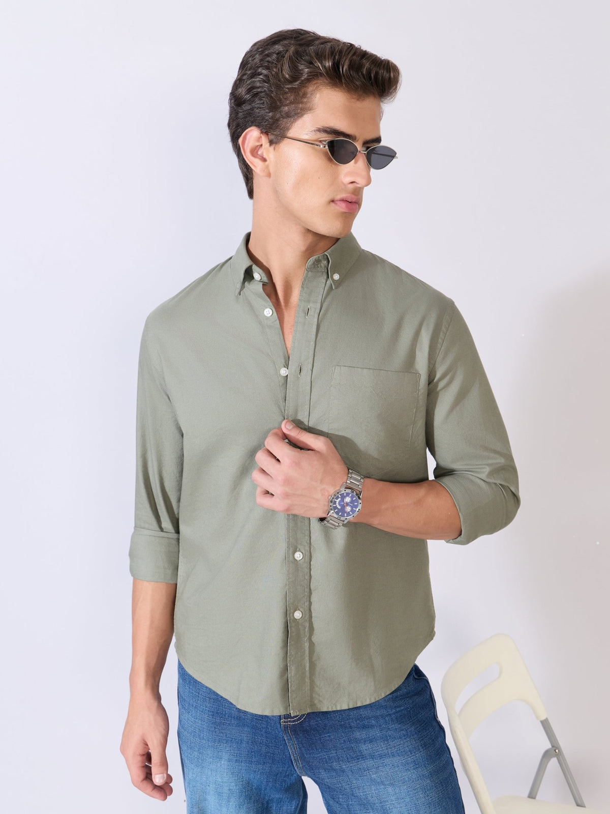 Flux - Relaxed Fit Oxford Shirt - Basil Green - Espanshe