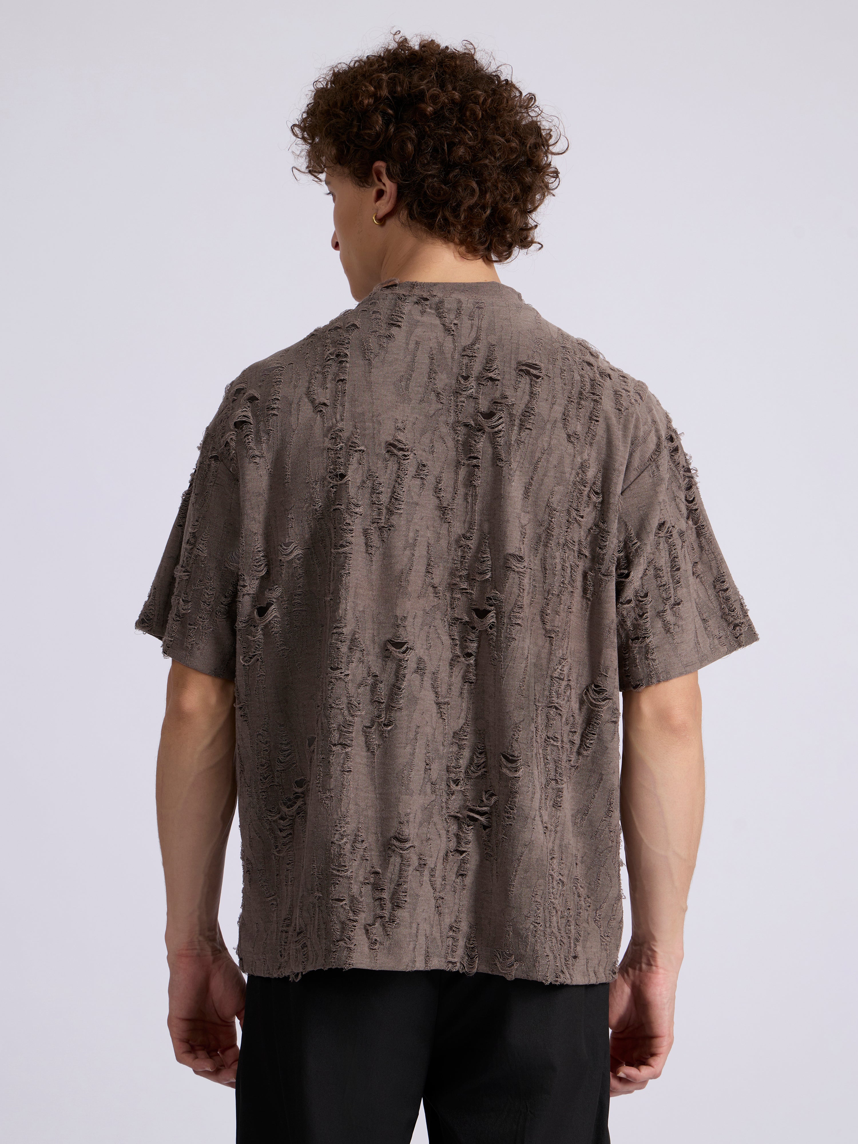 men's  Distressed T Shirt in Coffee