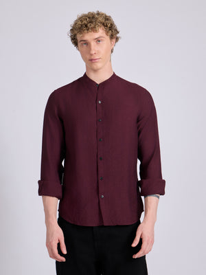 men's Mandarin Collar Plain Shirt - meroon