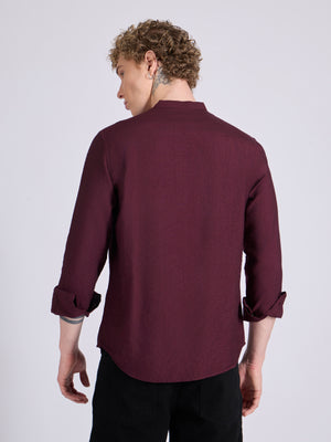 men's Mandarin Collar Plain Shirt - meroon