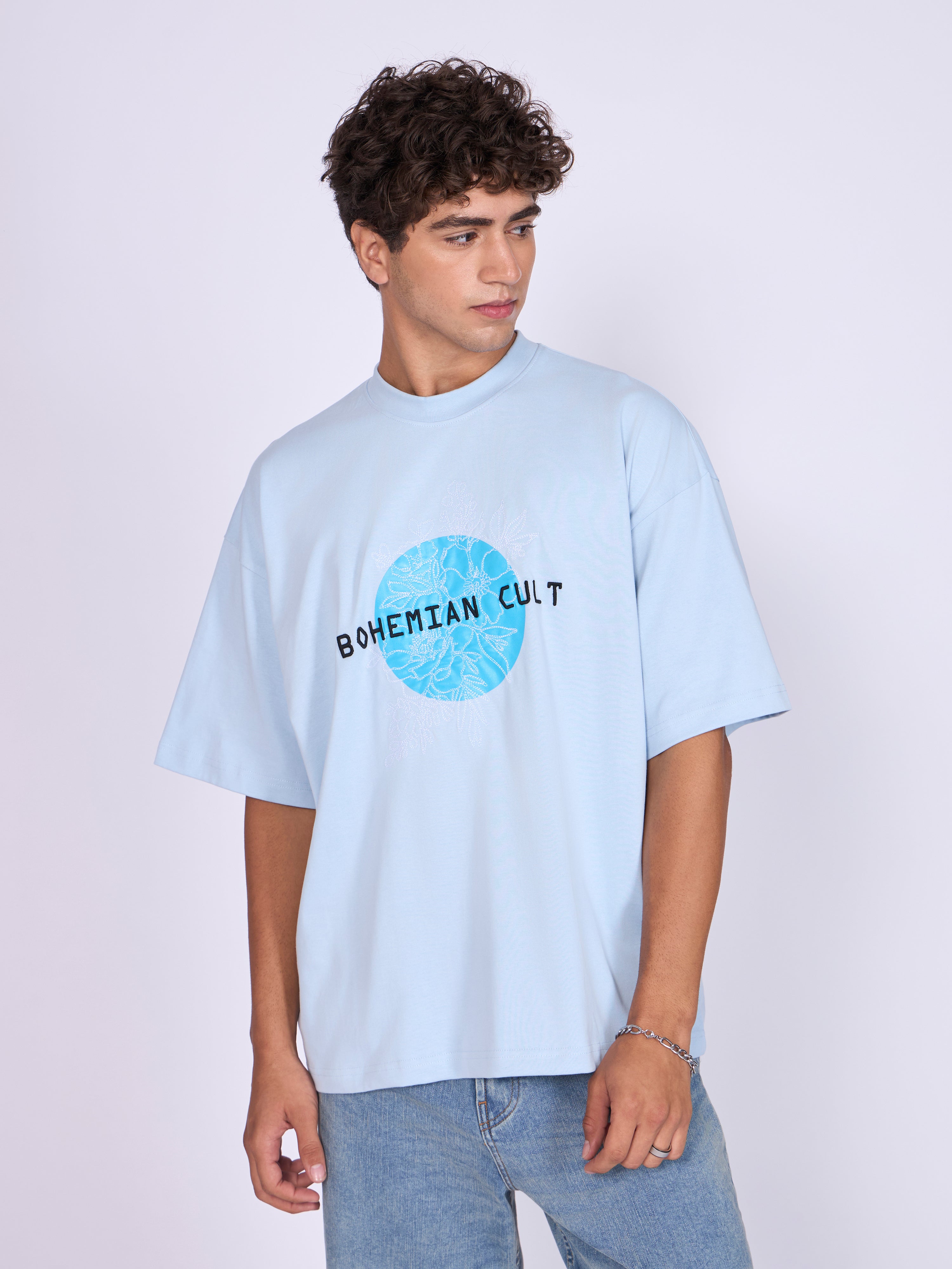 Men's Printed Baggy T-Shirt - Baby Blue