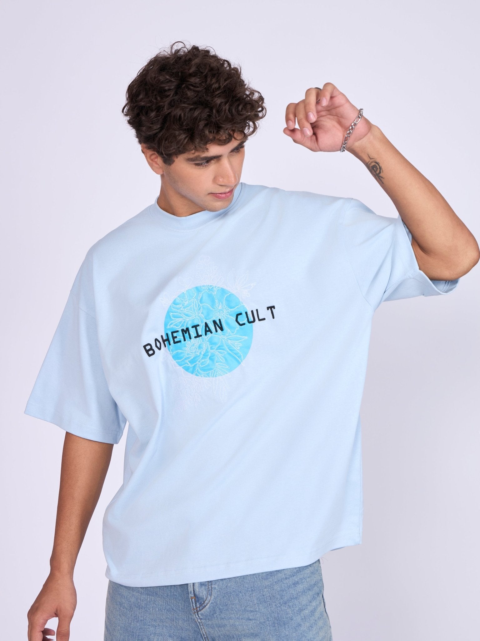 Everston - Bohemian Cult Printed Baggy T-Shirt - Baby Blue - Espanshe