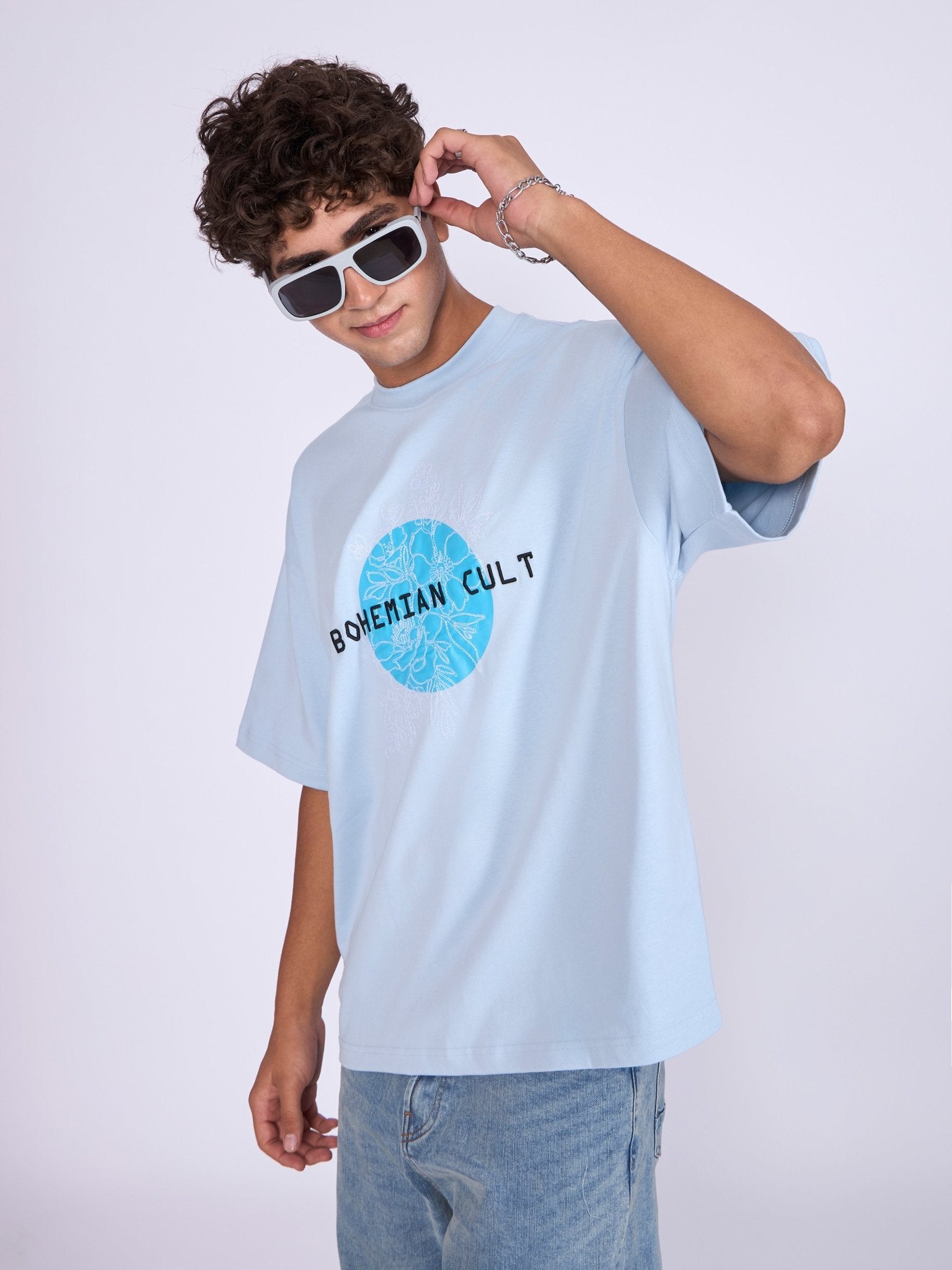 Everston - Bohemian Cult Printed Baggy T-Shirt - Baby Blue - Espanshe