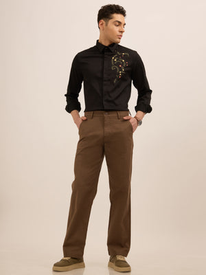 Men's Relaxed Fit Cotton Trouser -  brown