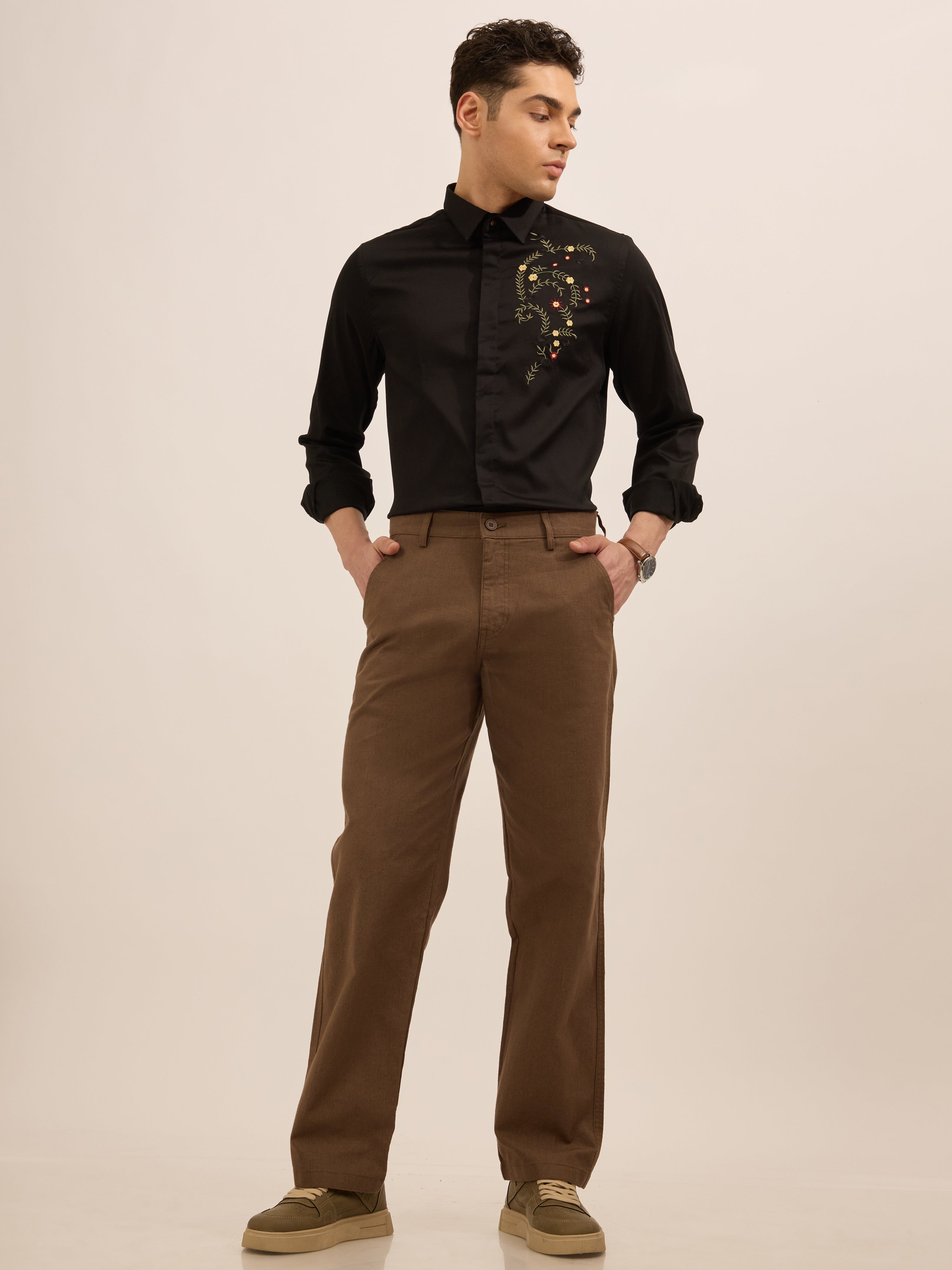 Men's Relaxed Fit Cotton Trouser -  brown