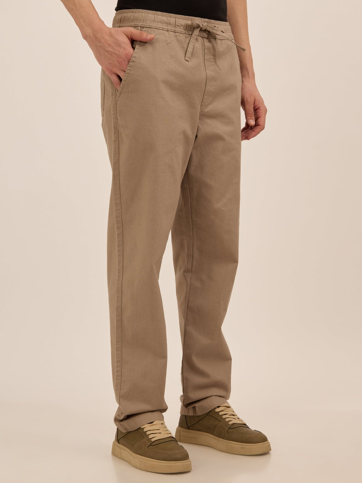 Luxeloom - Relaxed Fit Cotton Trouser - Beige - Espanshe