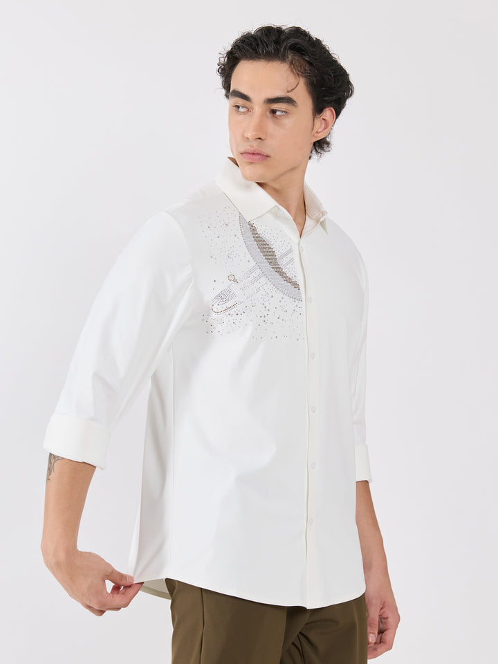men's shirt -midnight galaxy Embellished with stone in white