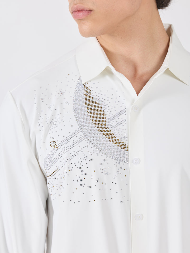 men's shirt -midnight galaxy Embellished with stone in white