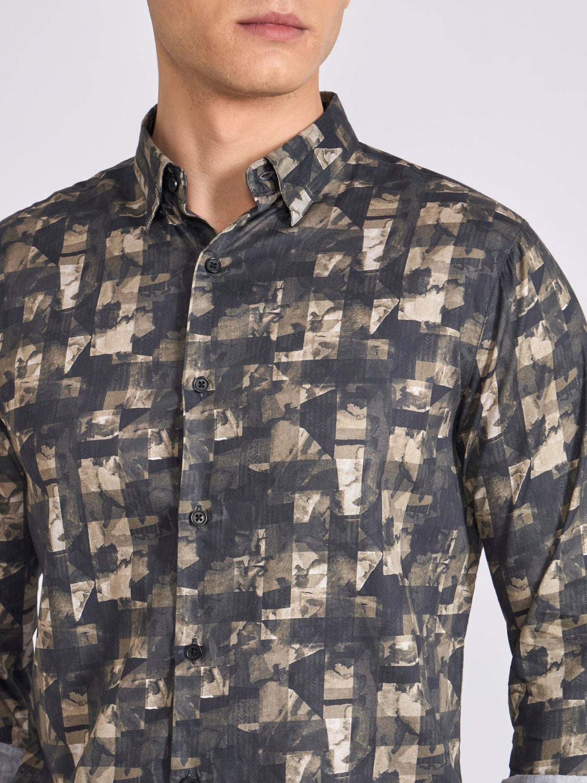 Ulfred - Satin Digital Printed Shirt - Olive Green - Espanshe