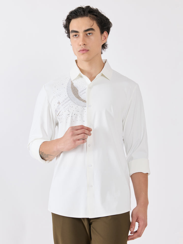 men's shirt -midnight galaxy Embellished with stone in white