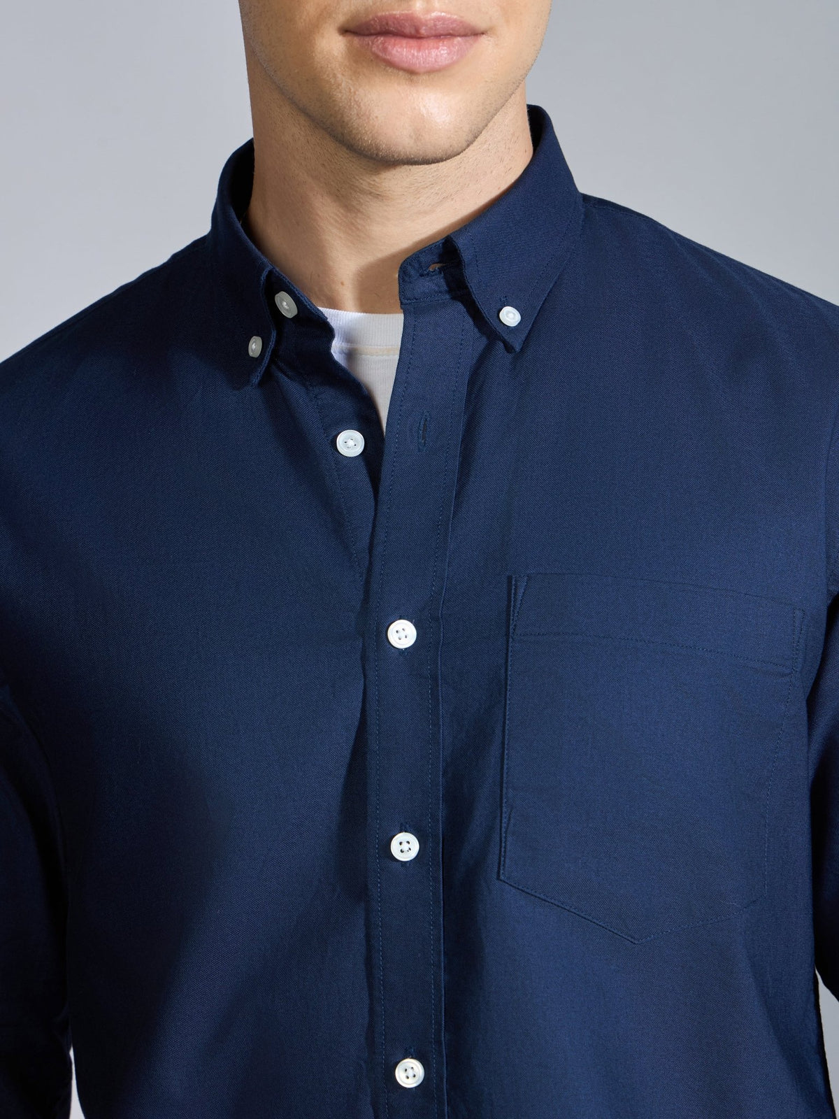 Orbit - Relaxed Fit Oxford Shirt With Elbow Patch - Navy - Espanshe