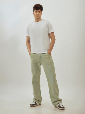 men's flared jeans in stained blue