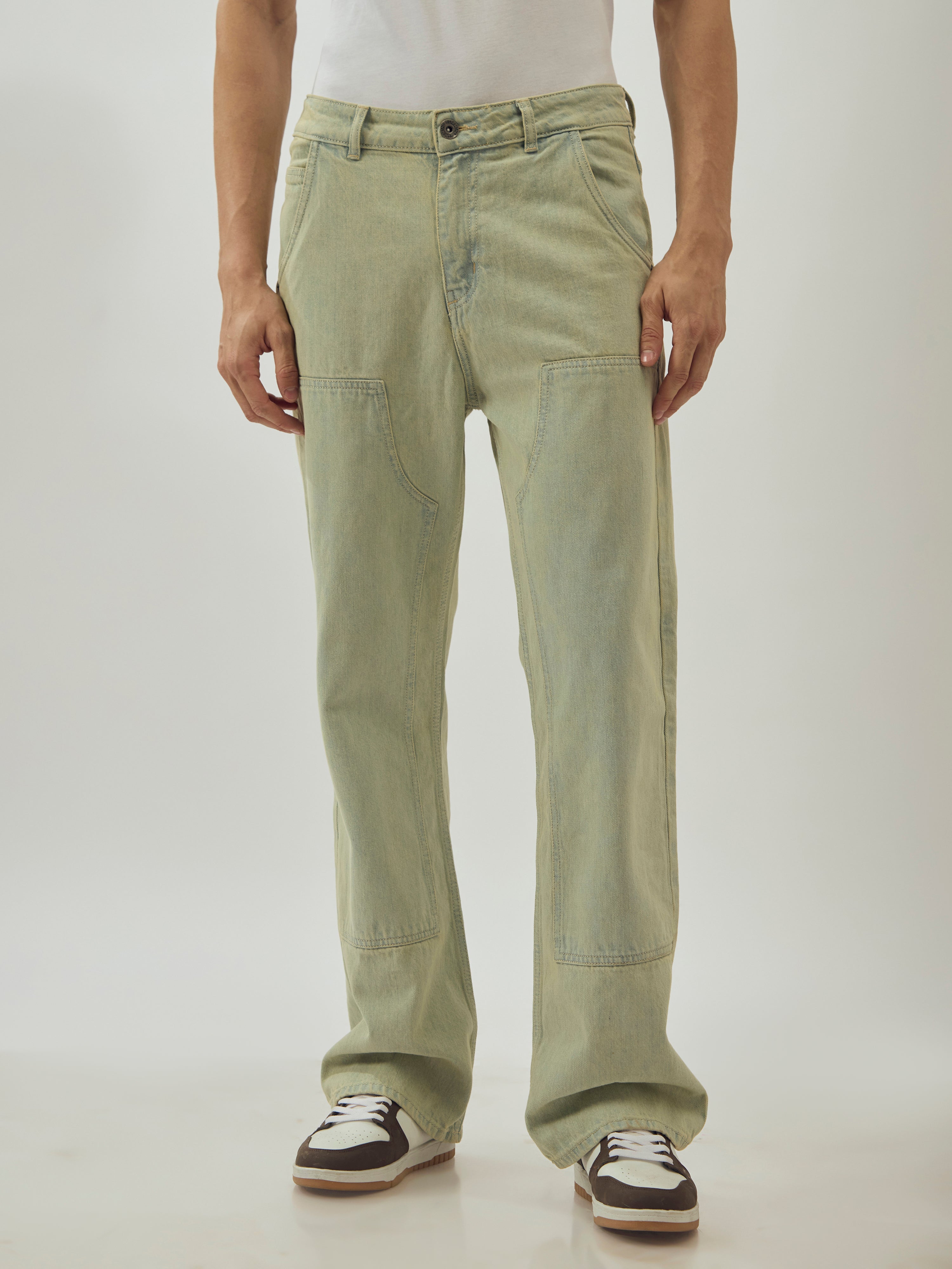 men's flared jeans in stained blue