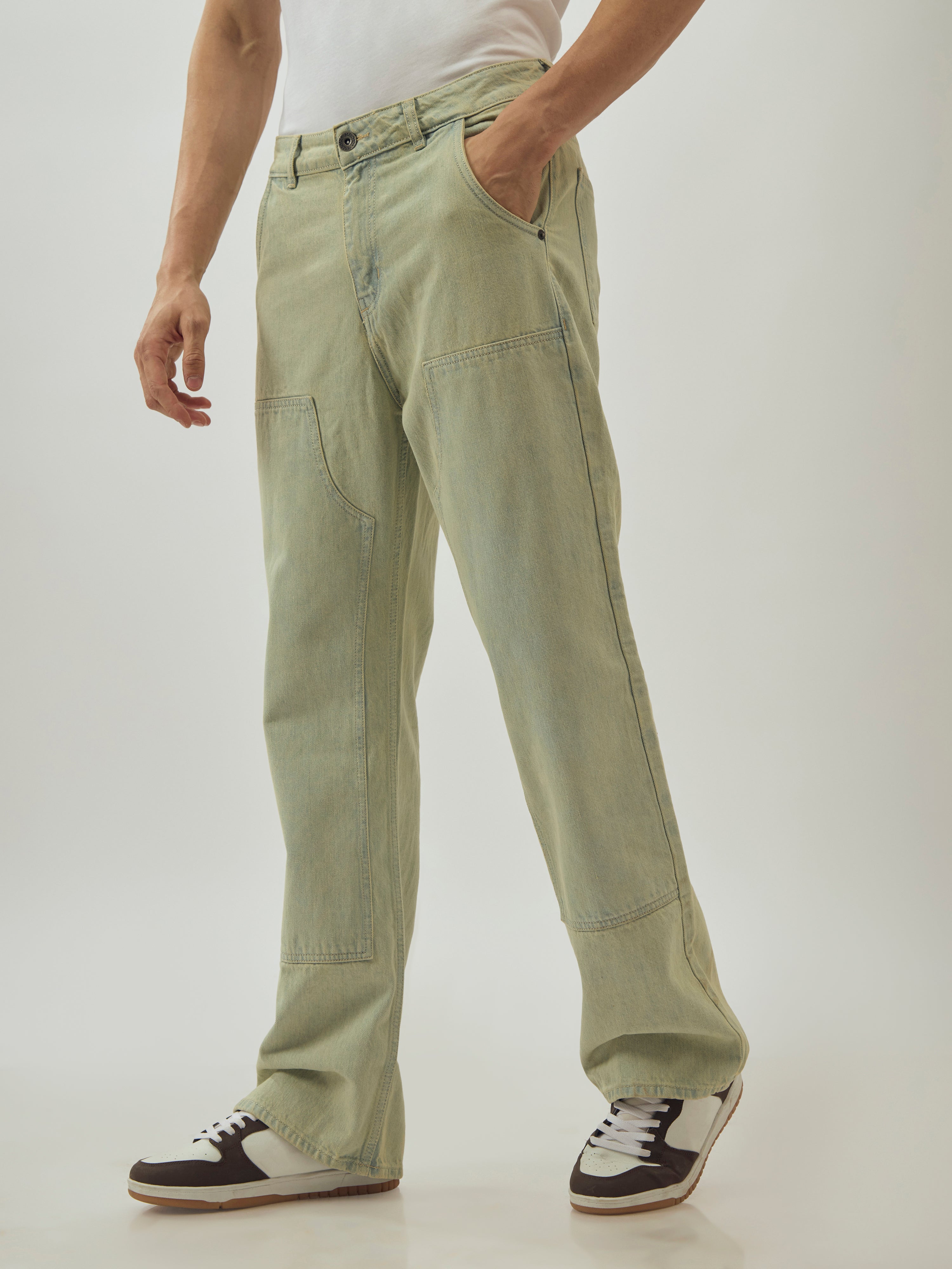 men's flared jeans in stained blue