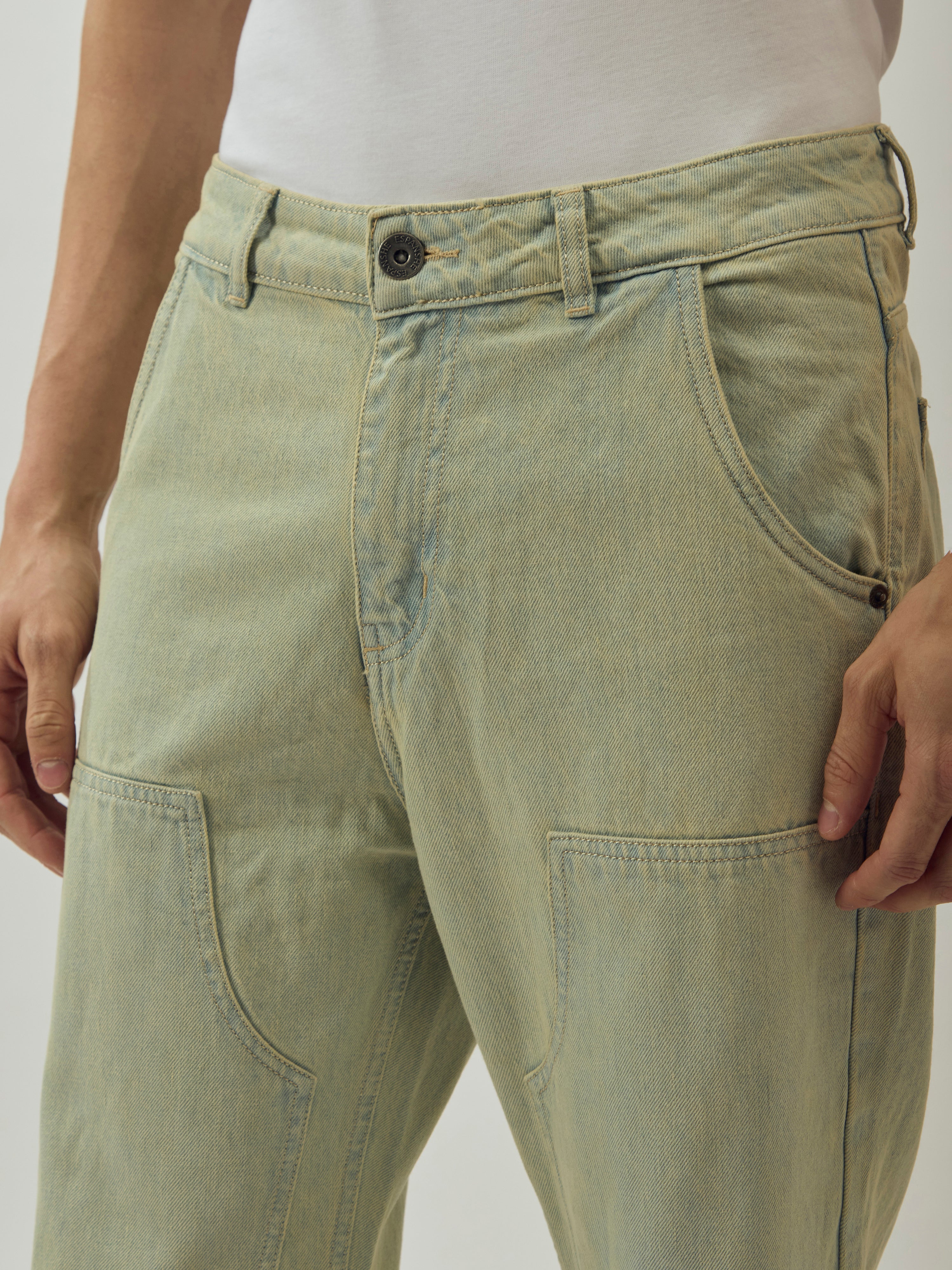 men's flared jeans in stained blue