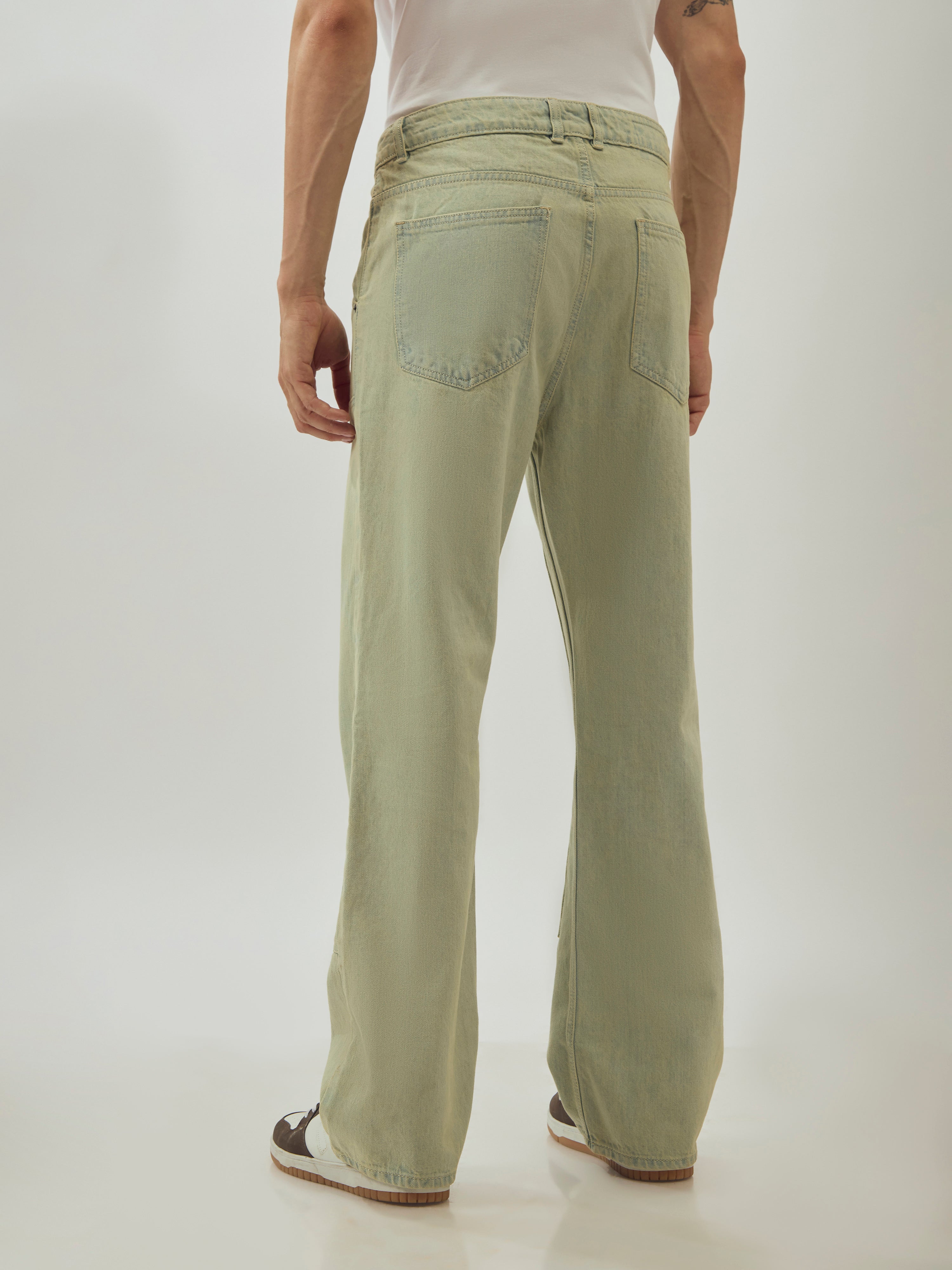 men's flared jeans in stained blue