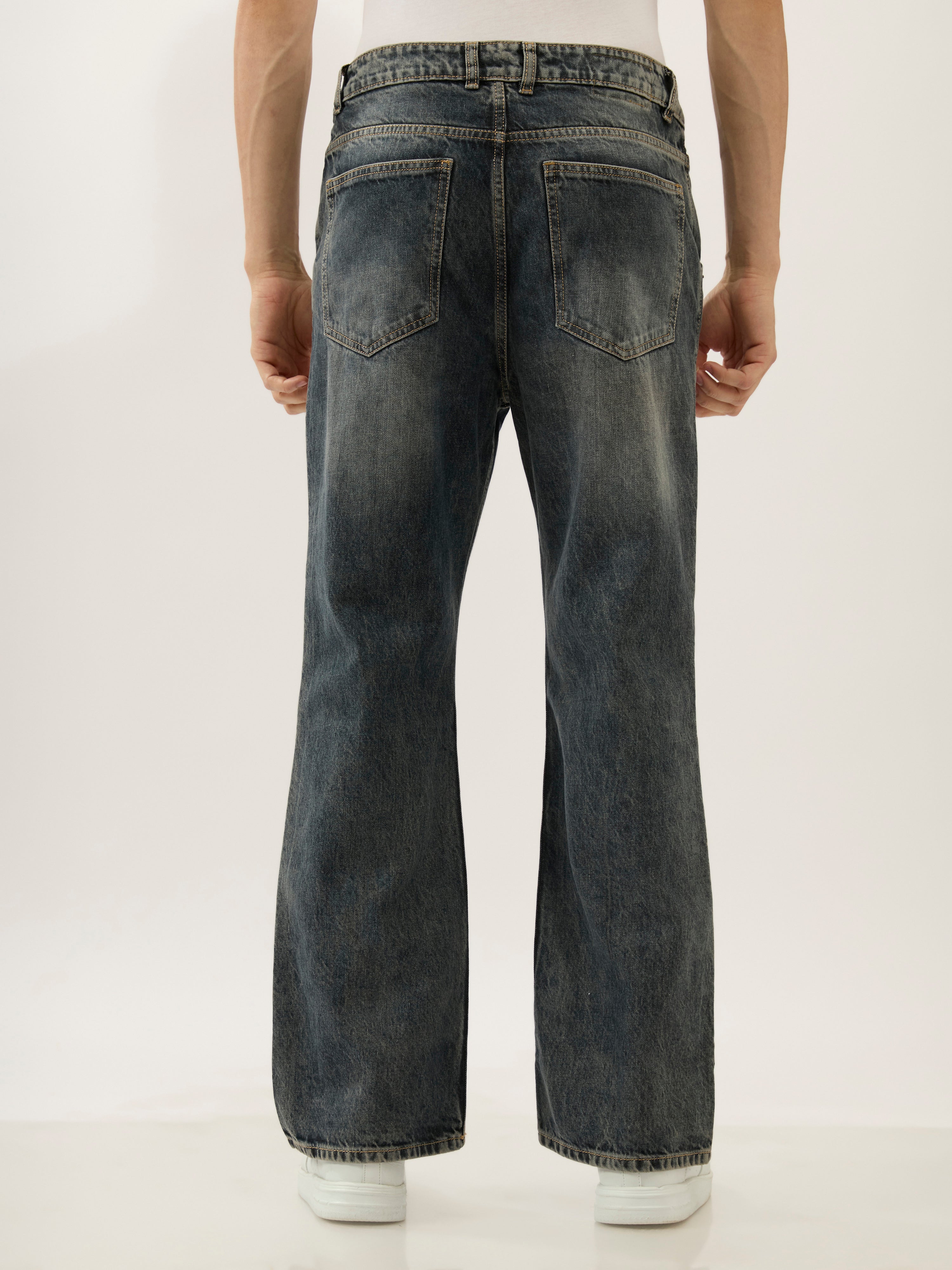 men's flared jeans in back shade