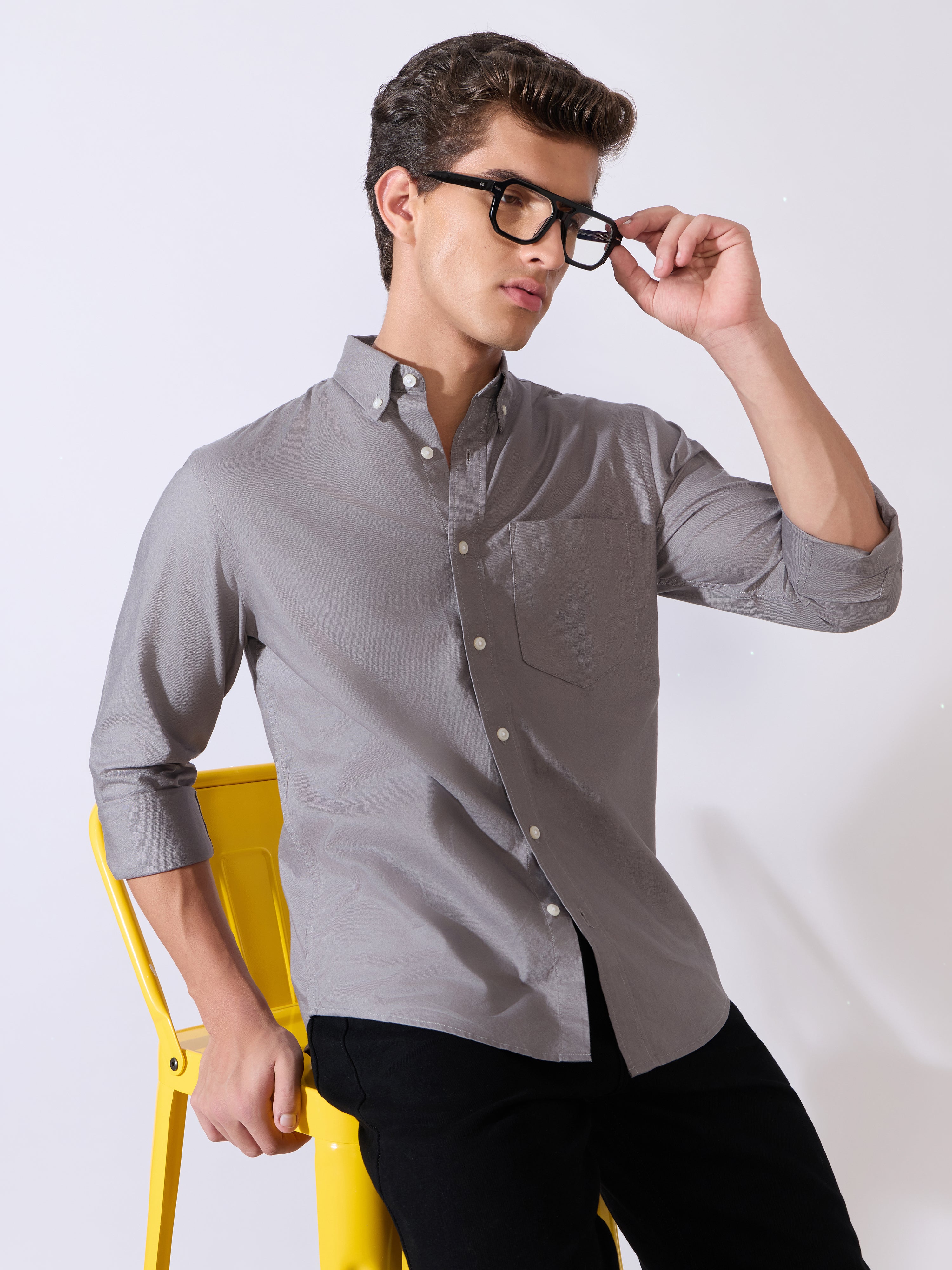Flux - Relaxed Fit Oxford Shirt - Dark Grey