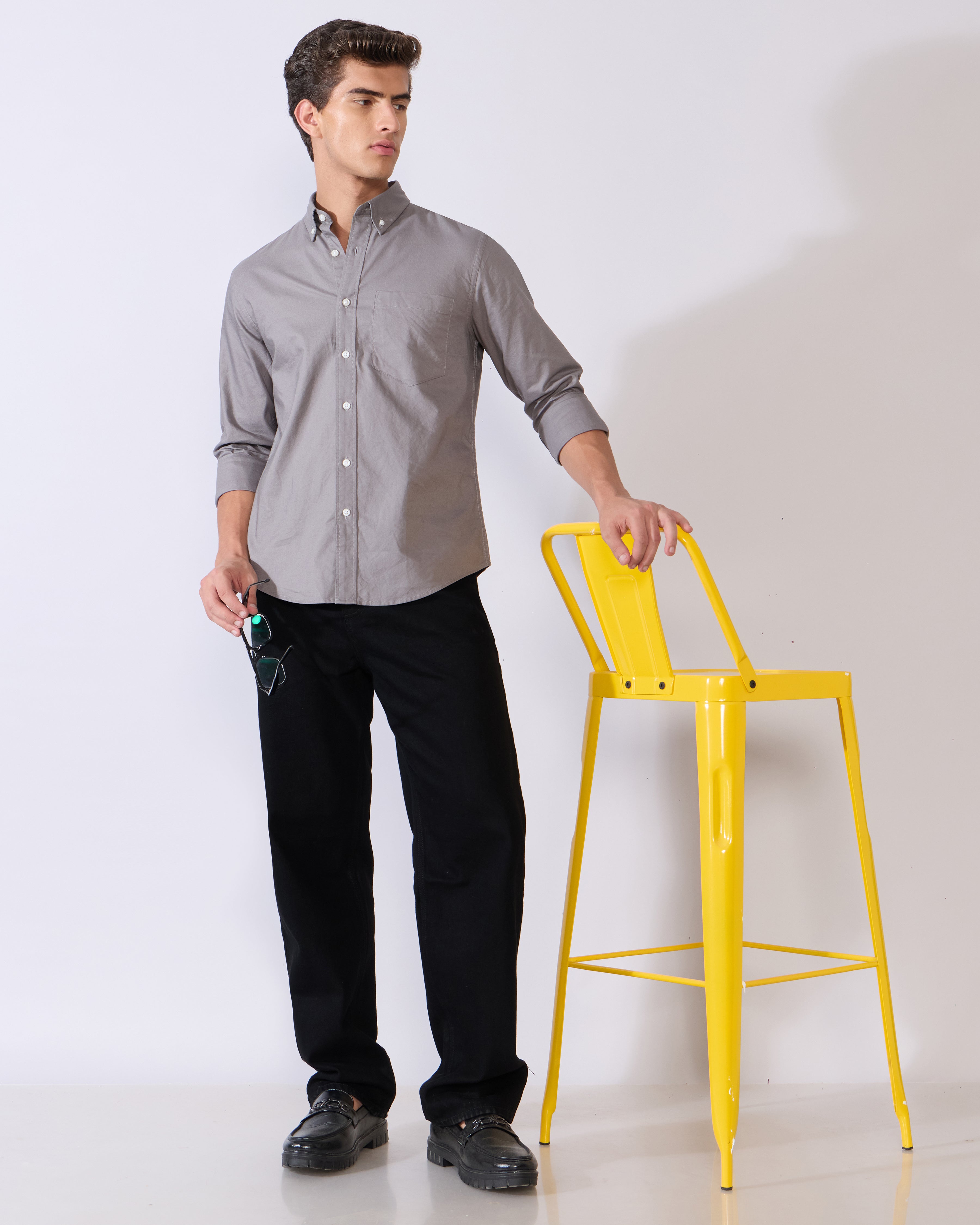 Flux - Relaxed Fit Oxford Shirt - Dark Grey