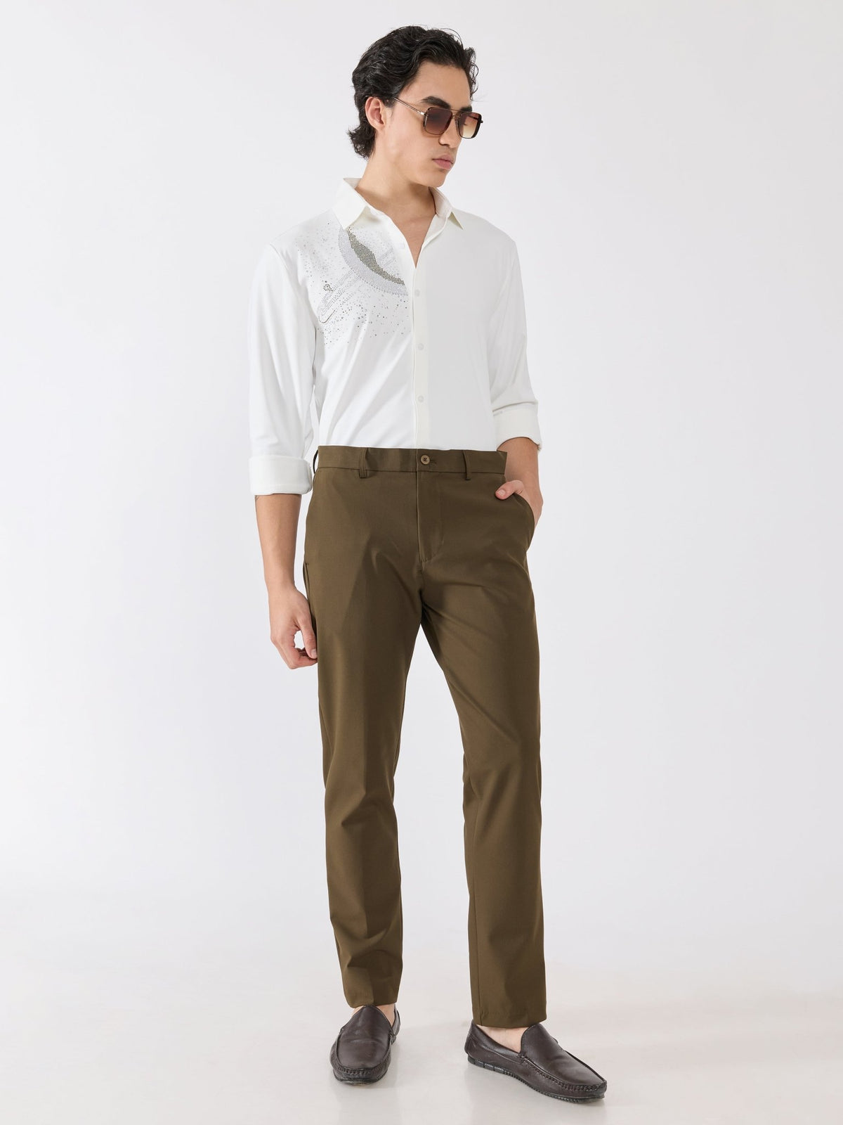 Alista - Slim Fit Formal Pant - Dark Olive - Espanshe