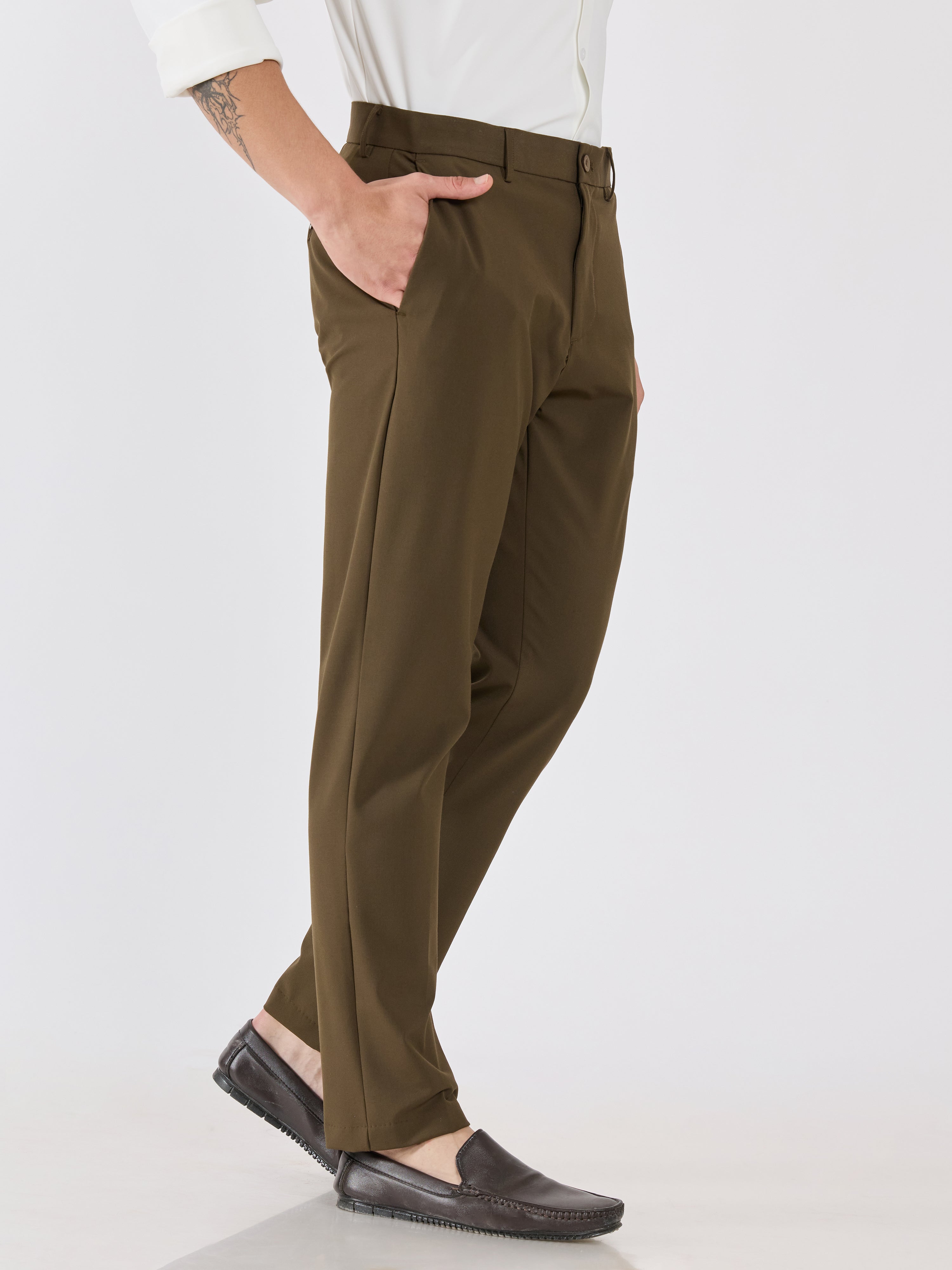Men's Slim Fit Formal Pant - dark olive